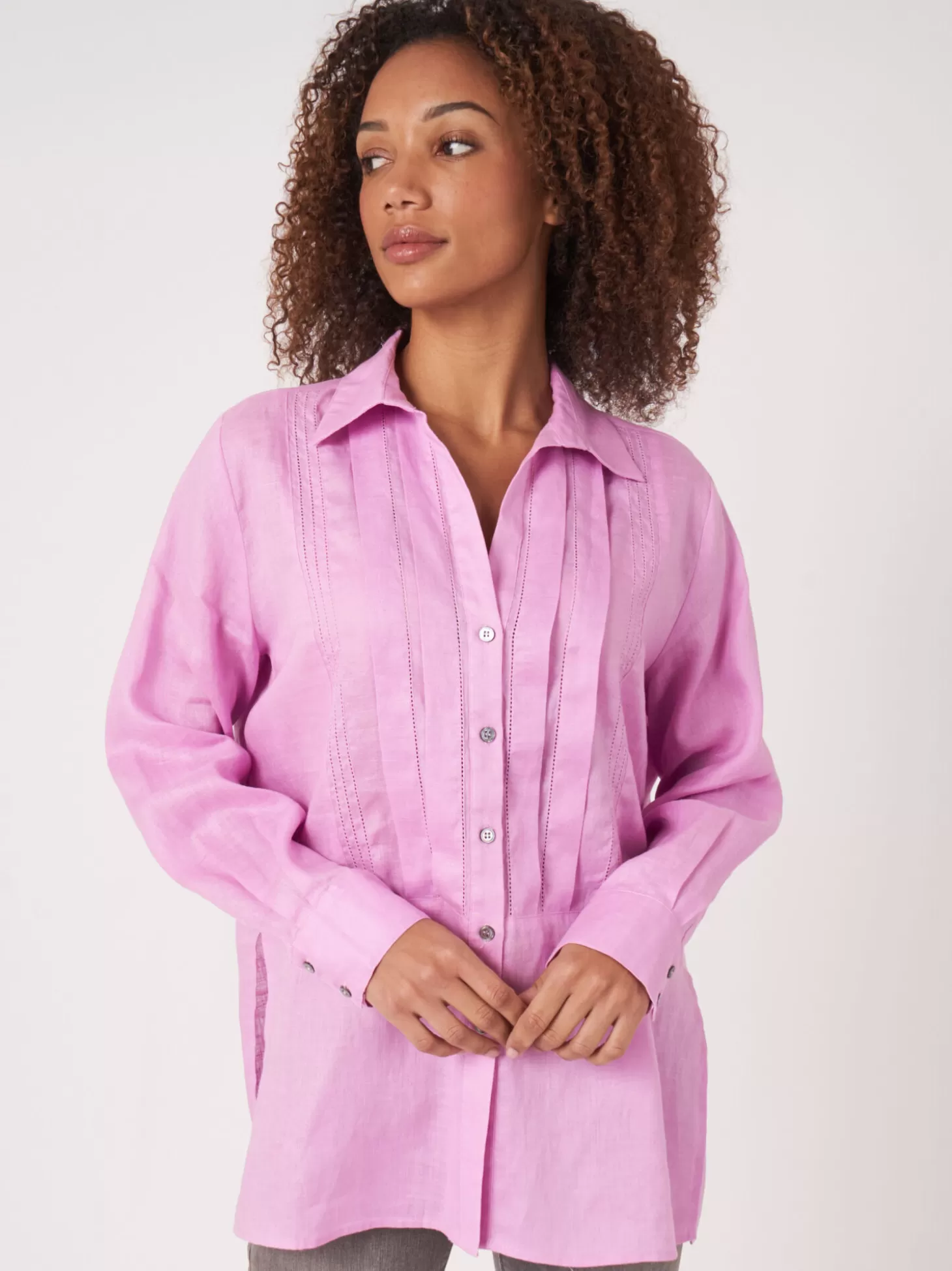 REPEAT cashmere Chemise En Lin A Volants Orchid Flash Sale