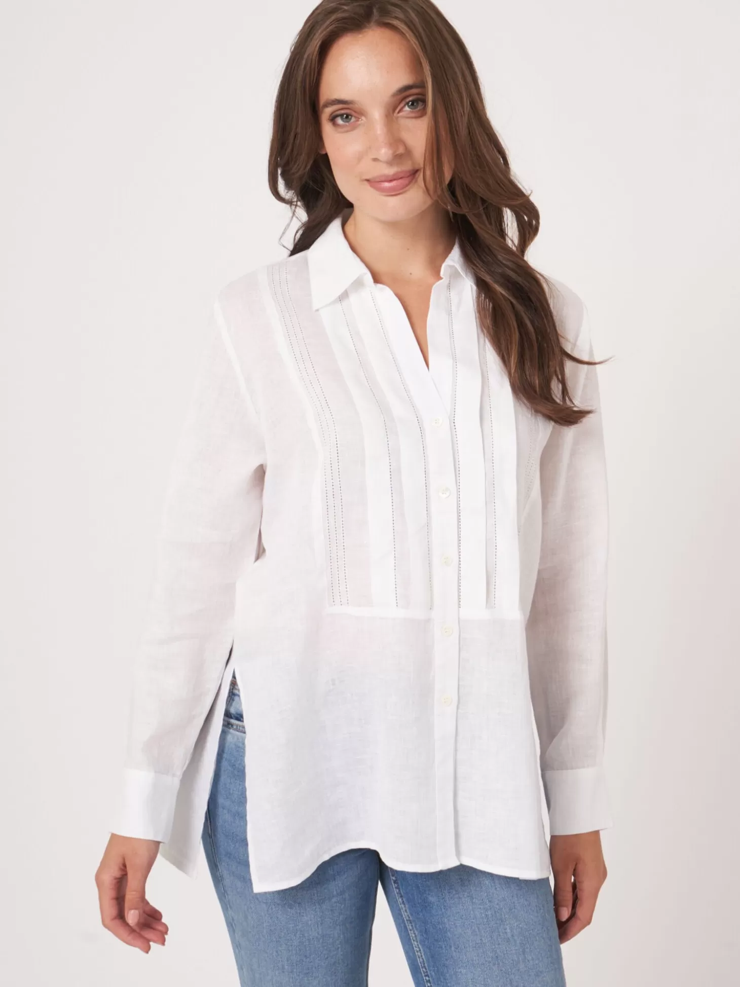 REPEAT cashmere Chemise En Lin A Volants White Hot