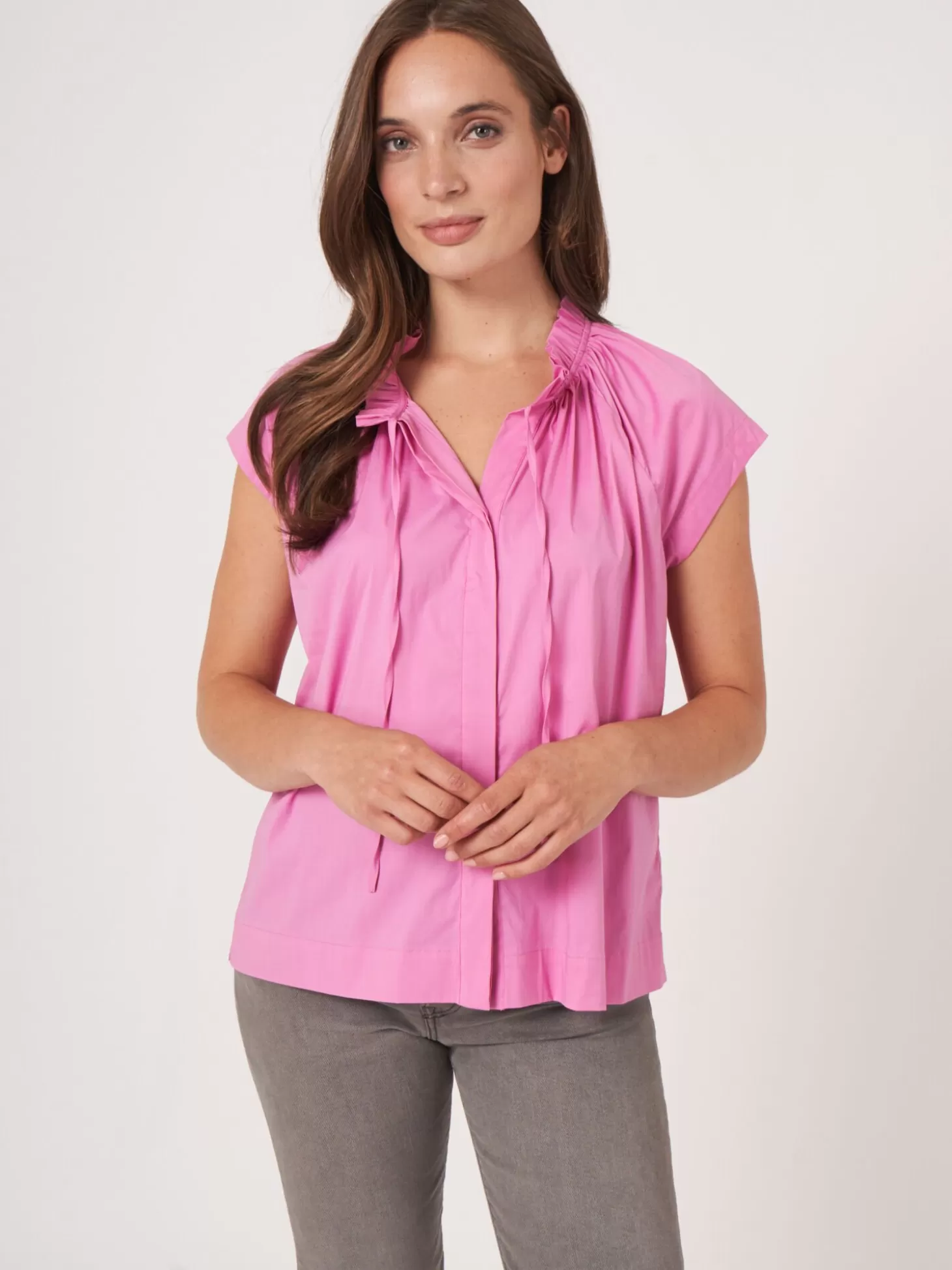 REPEAT cashmere Chemisier A Encolure Froncee Avec Cordon De Serrage Blossom Online