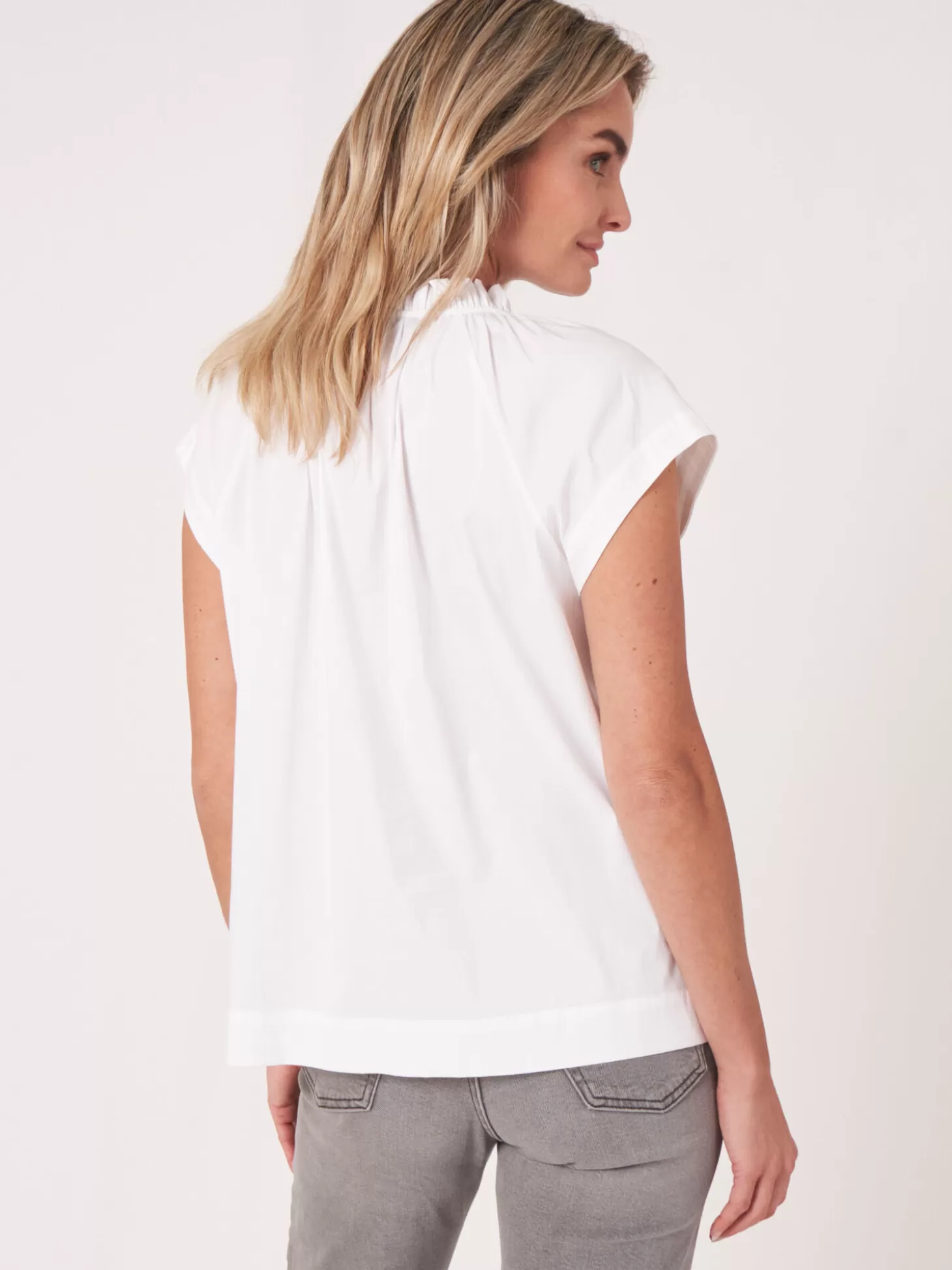 REPEAT cashmere Chemisier A Encolure Froncee Avec Cordon De Serrage White Outlet