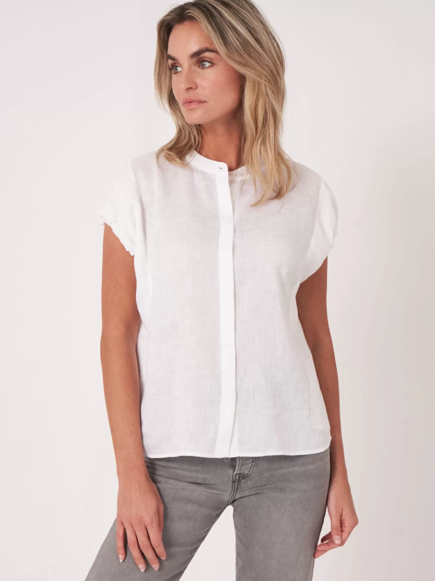 REPEAT cashmere Chemisier En Lin Avec Emmanchures A Cordon De Serrage White Flash Sale
