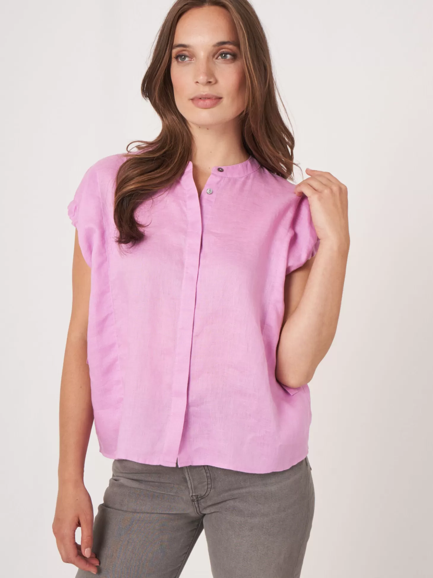 REPEAT cashmere Chemisier En Lin Avec Emmanchures A Cordon De Serrage Orchid Fashion