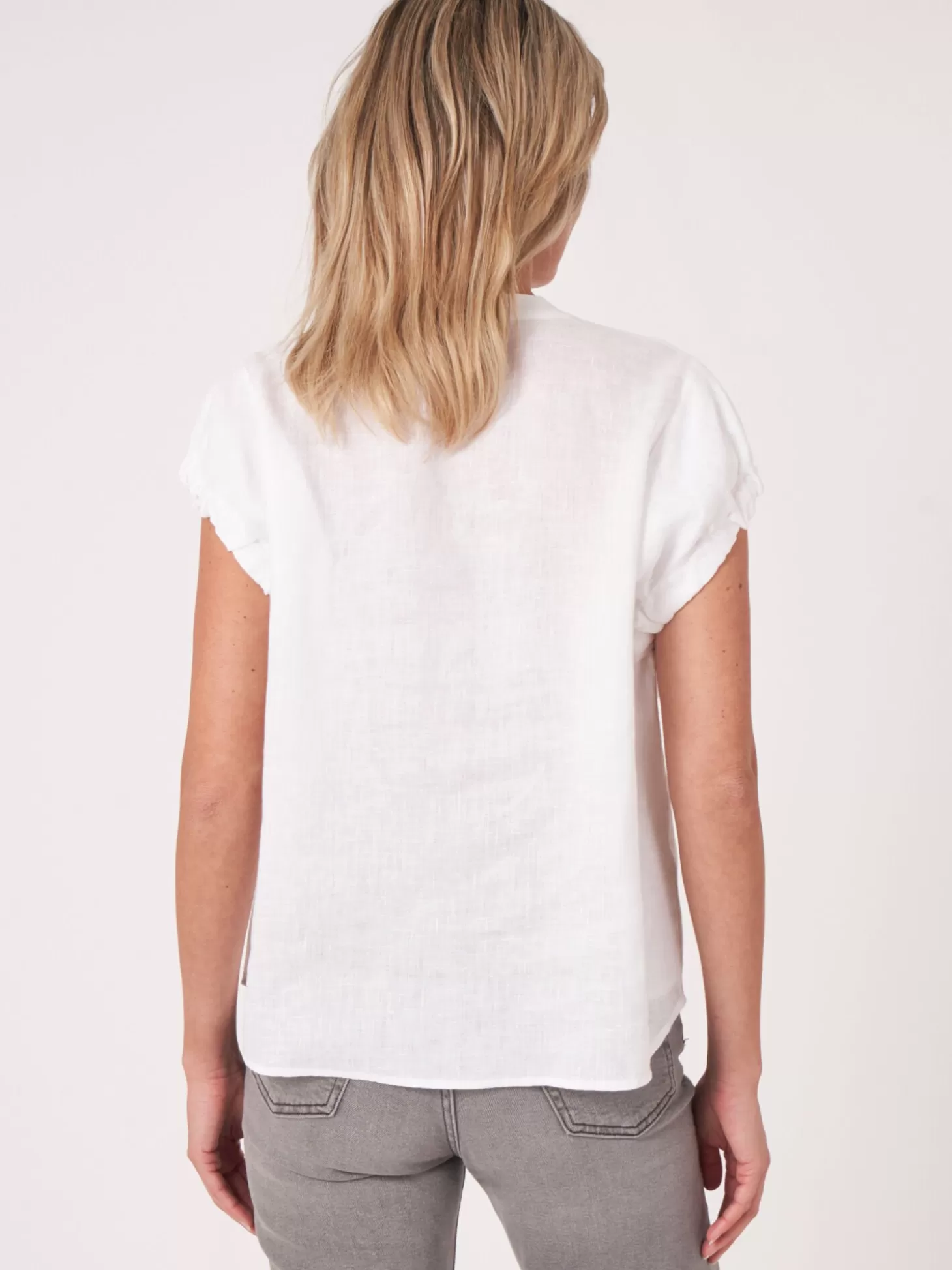 REPEAT cashmere Chemisier En Lin Avec Emmanchures A Cordon De Serrage White Flash Sale
