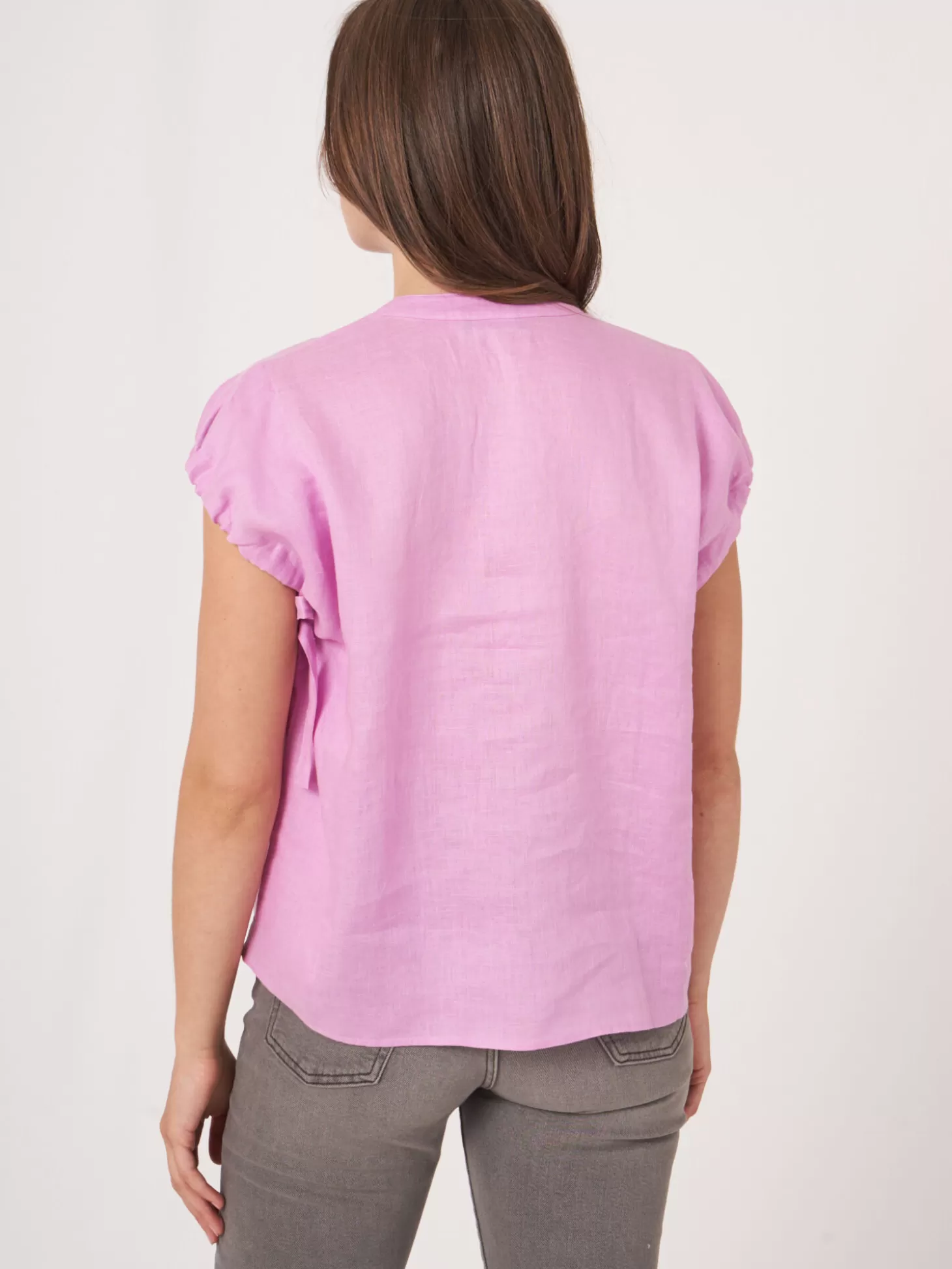 REPEAT cashmere Chemisier En Lin Avec Emmanchures A Cordon De Serrage Orchid Fashion