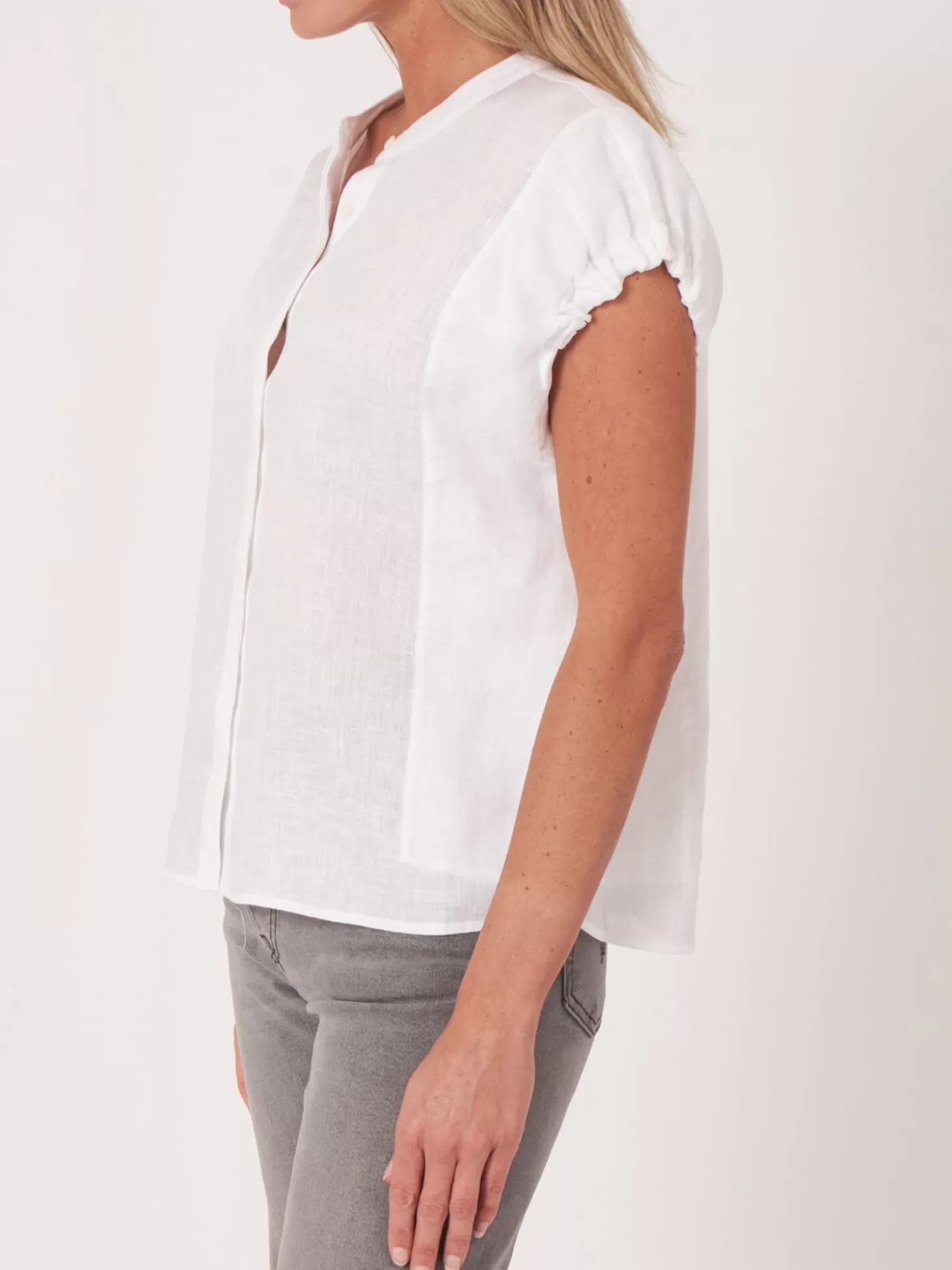 REPEAT cashmere Chemisier En Lin Avec Emmanchures A Cordon De Serrage White Flash Sale