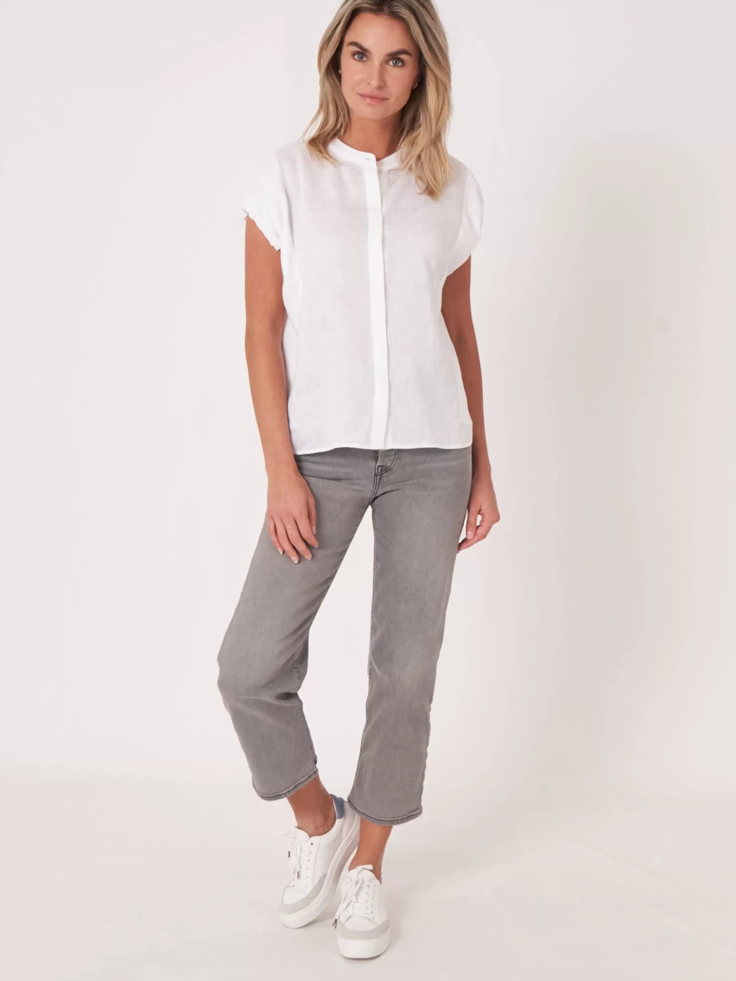 REPEAT cashmere Chemisier En Lin Avec Emmanchures A Cordon De Serrage White Flash Sale