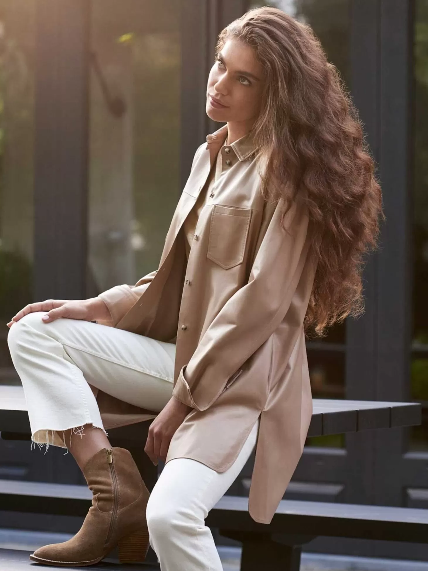 REPEAT cashmere Chemisier Long En Cuir Nougat Flash Sale