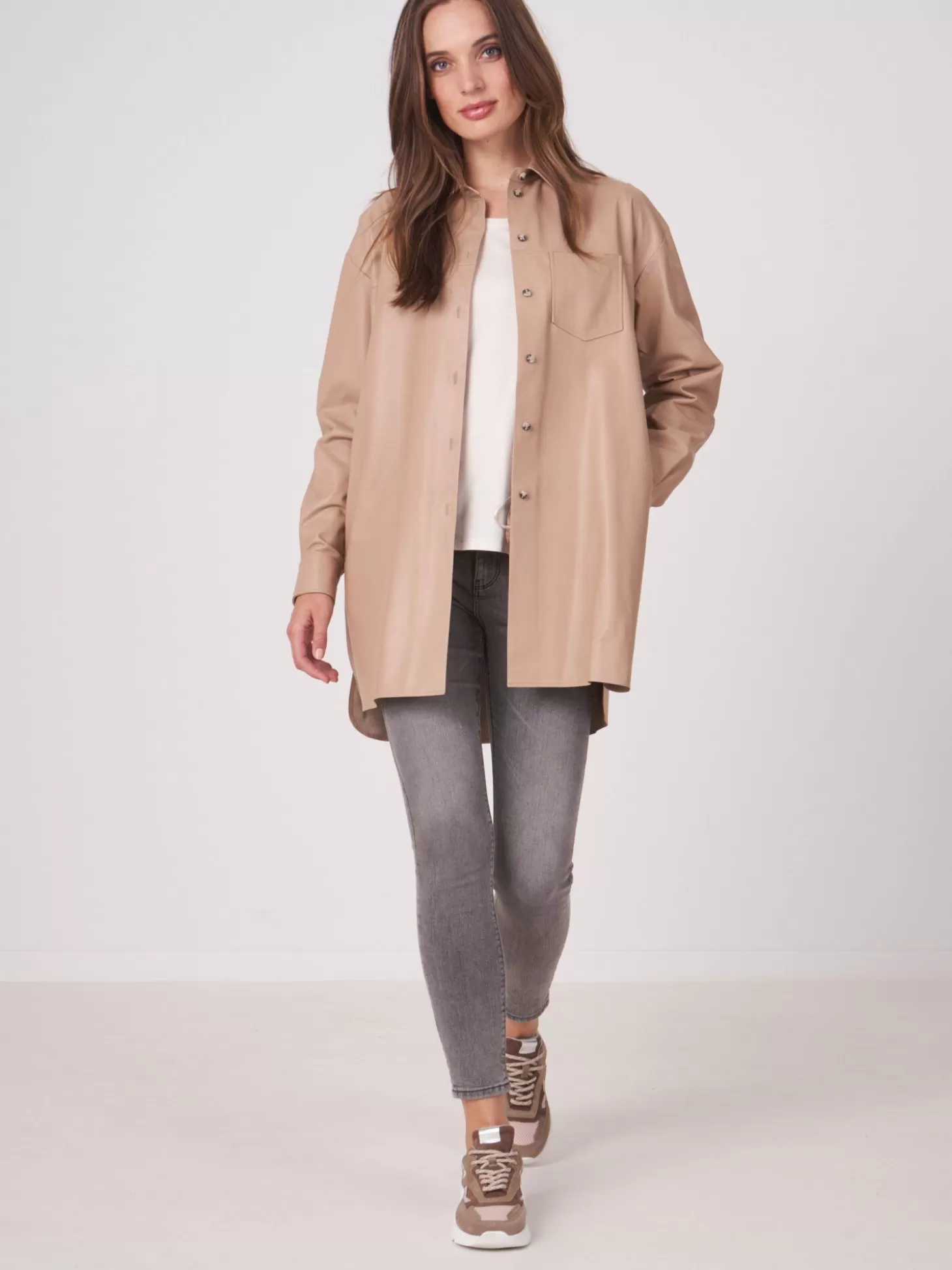 REPEAT cashmere Chemisier Long En Cuir Nougat Flash Sale