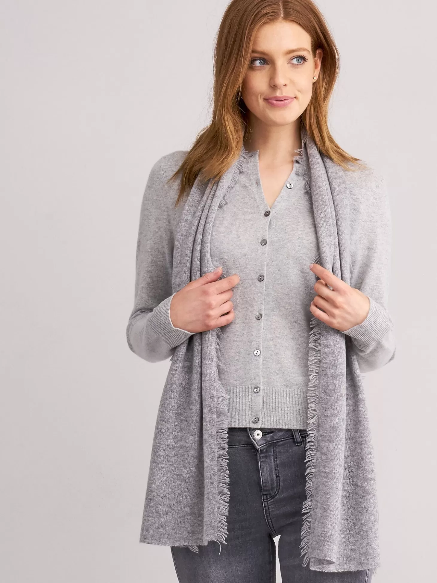 REPEAT cashmere Echarpe En Cachemire Biologique A Franges Light Grey Cheap