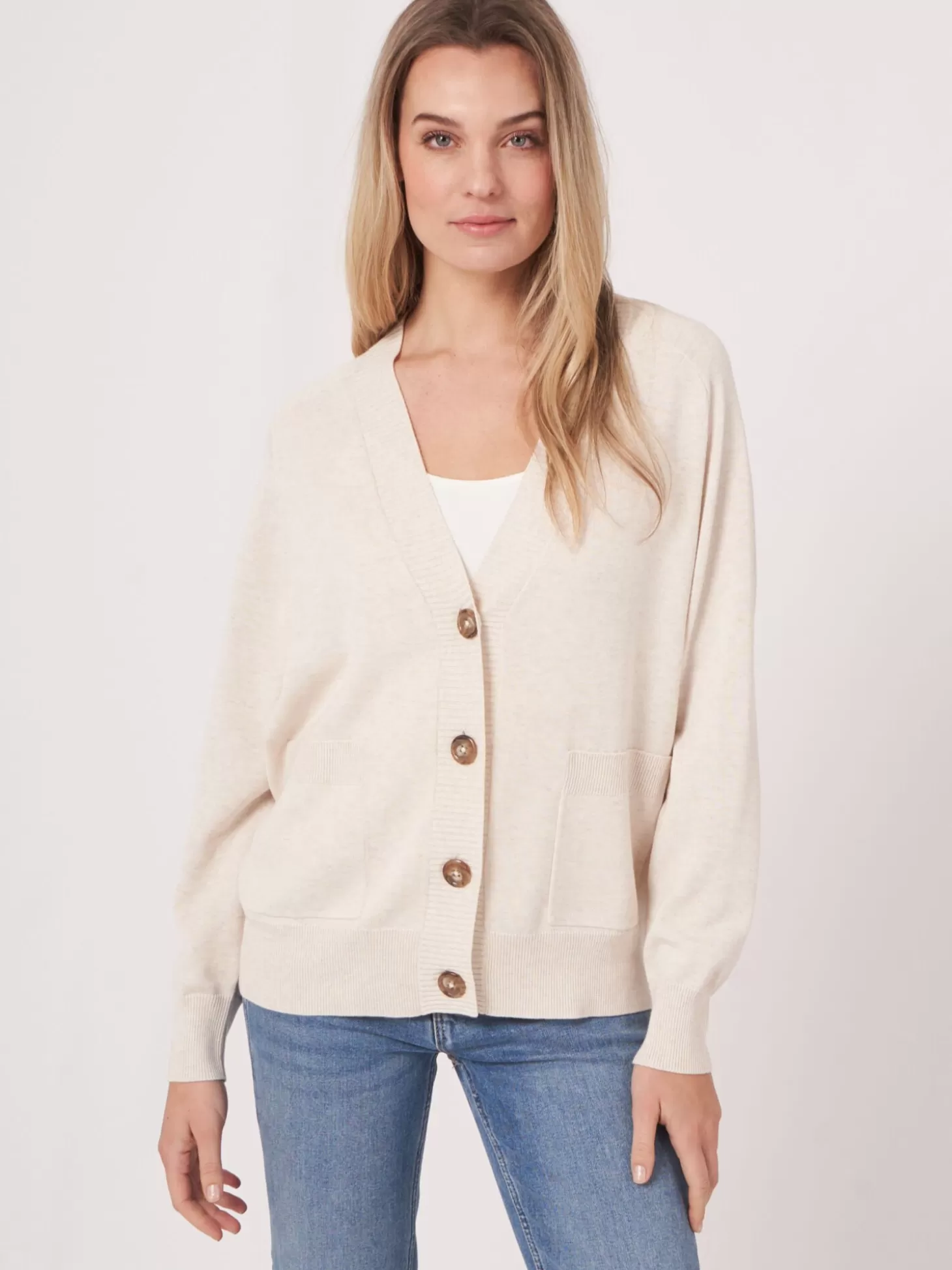 REPEAT cashmere Gilet Boutonne A Poches En Coton Melange Ivory Best Sale