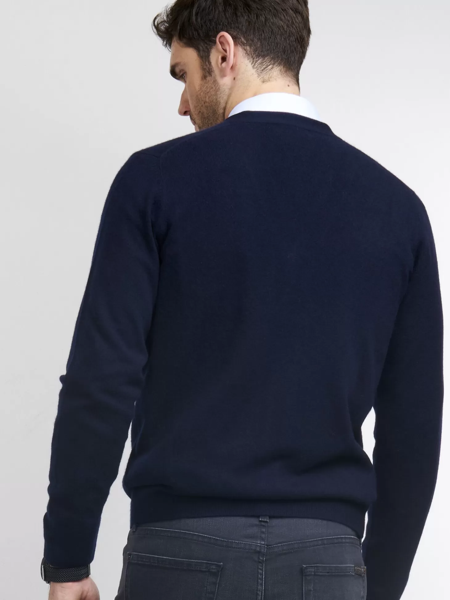 REPEAT cashmere Gilet Homme A Col V En Cachemire Navy/Lt Grey Best