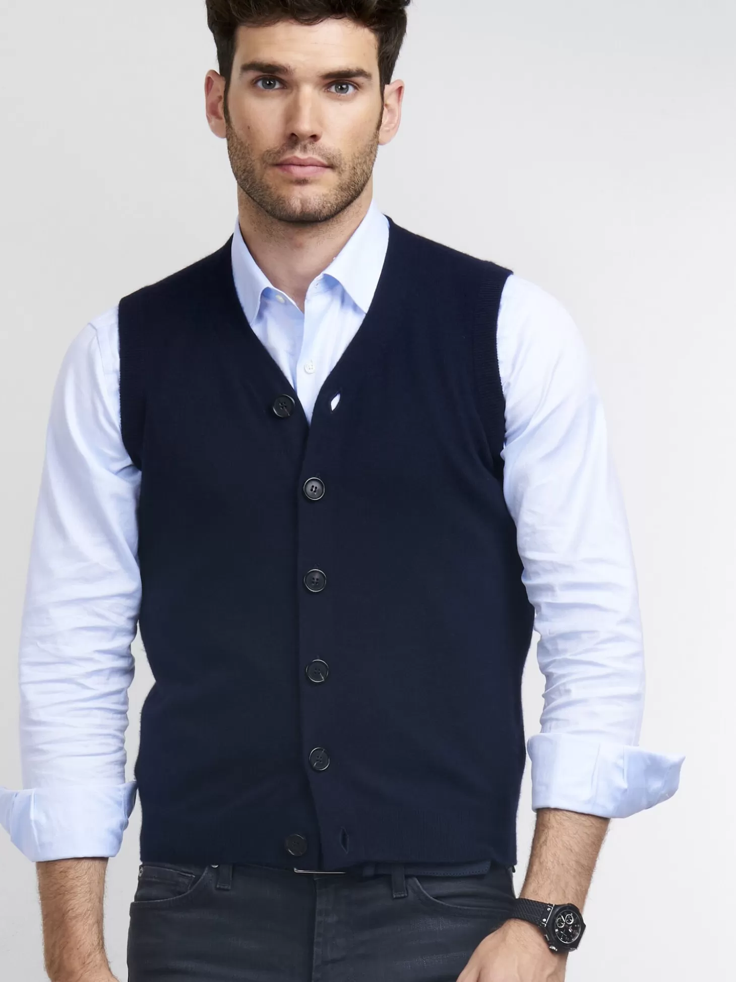 REPEAT cashmere Gilet Homme Sans Manches En Cachemire Black/Lt Grey Clearance