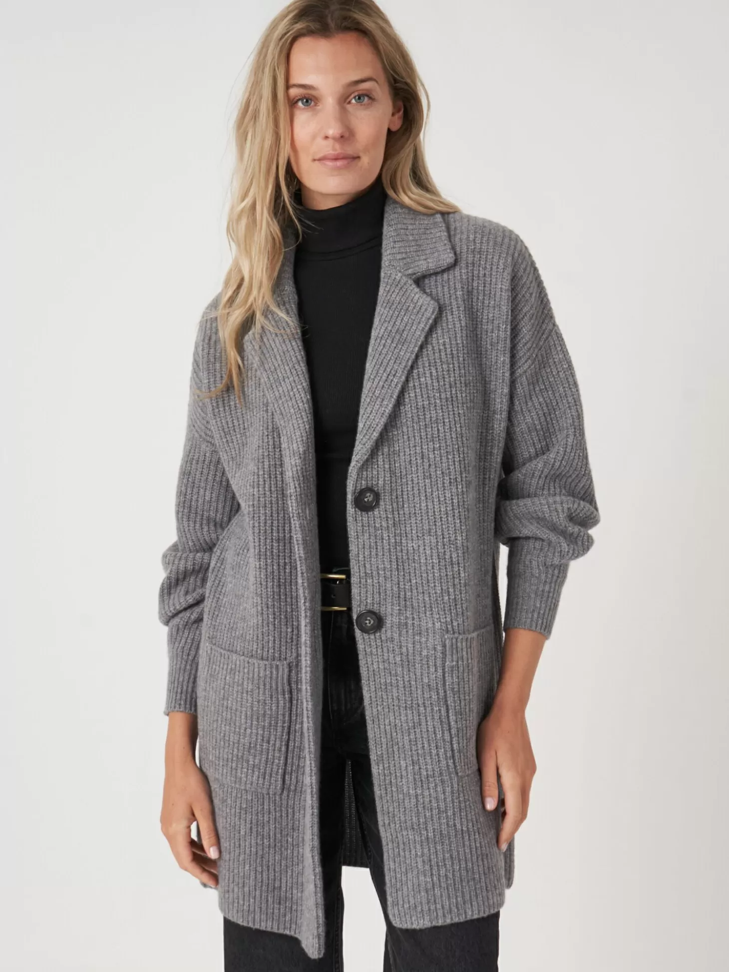 REPEAT cashmere Gilet Mi-Long Cotele Avec Col A Revers Grey Store