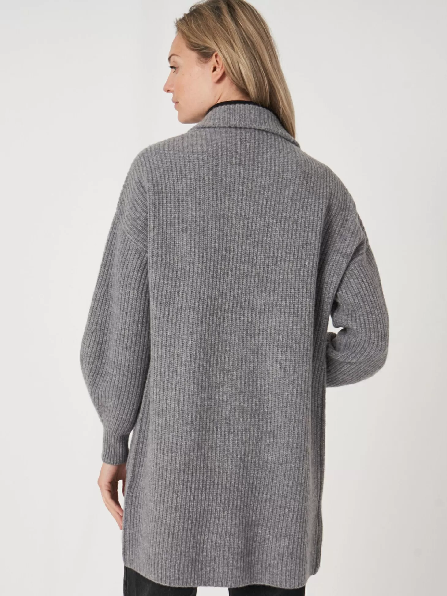 REPEAT cashmere Gilet Mi-Long Cotele Avec Col A Revers Grey Store