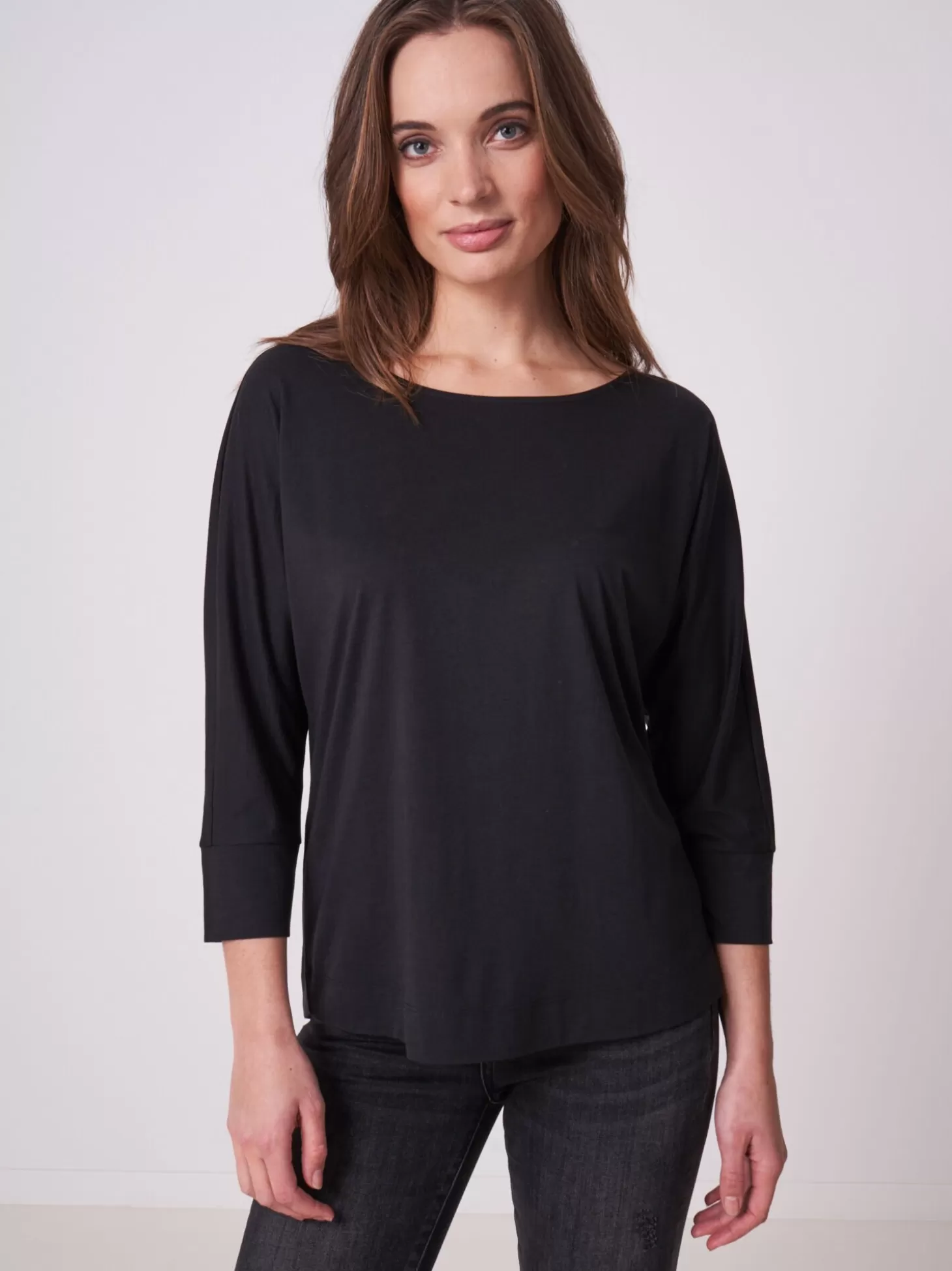 REPEAT cashmere Haut A 3/4 Manches Chauve-Souris Black Clearance