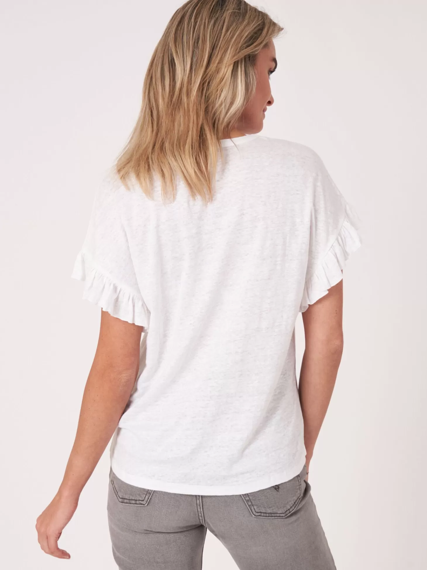 REPEAT cashmere Haut En Lin A Volants White Online