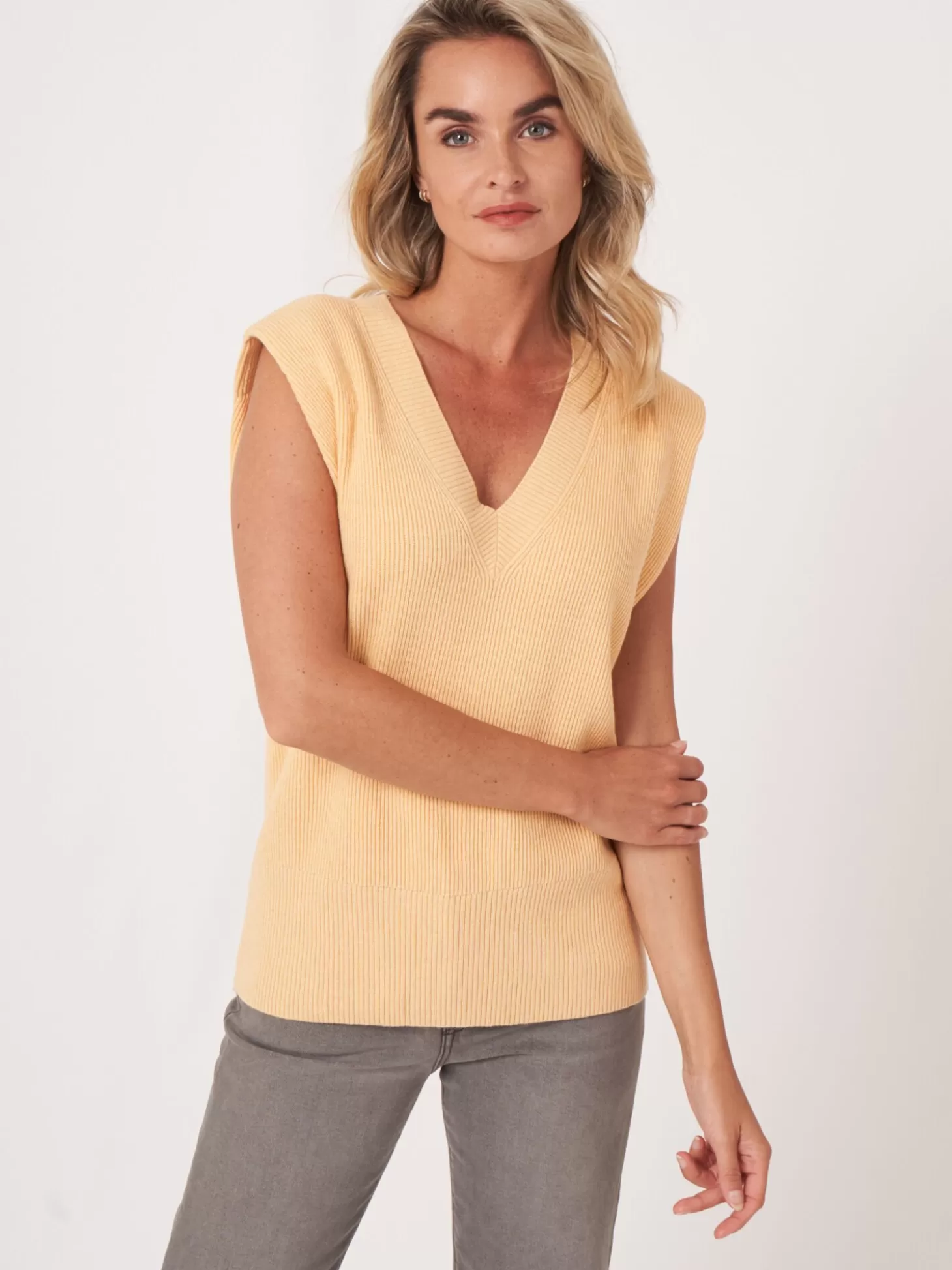 REPEAT cashmere Haut Sans Manches En Tricot En Coton Cachemire A Col En V Profond Glow Best