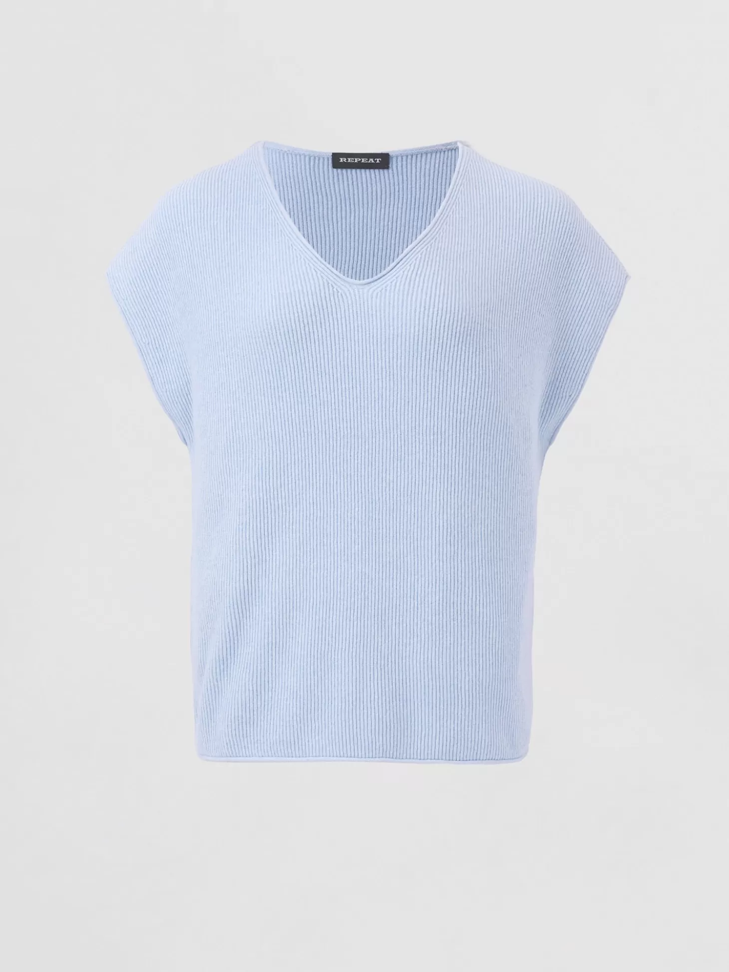 REPEAT cashmere Haut Tricote A Col En V En Melange Coton Cachemire Sky Cheap