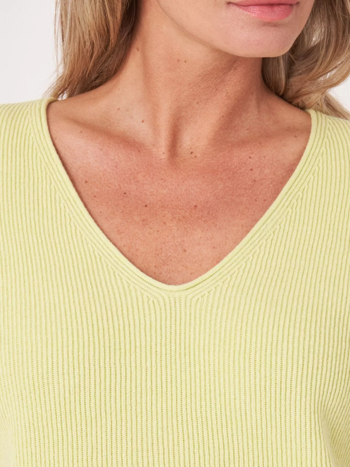 REPEAT cashmere Haut Tricote A Col En V En Melange Coton Cachemire Soda Fashion