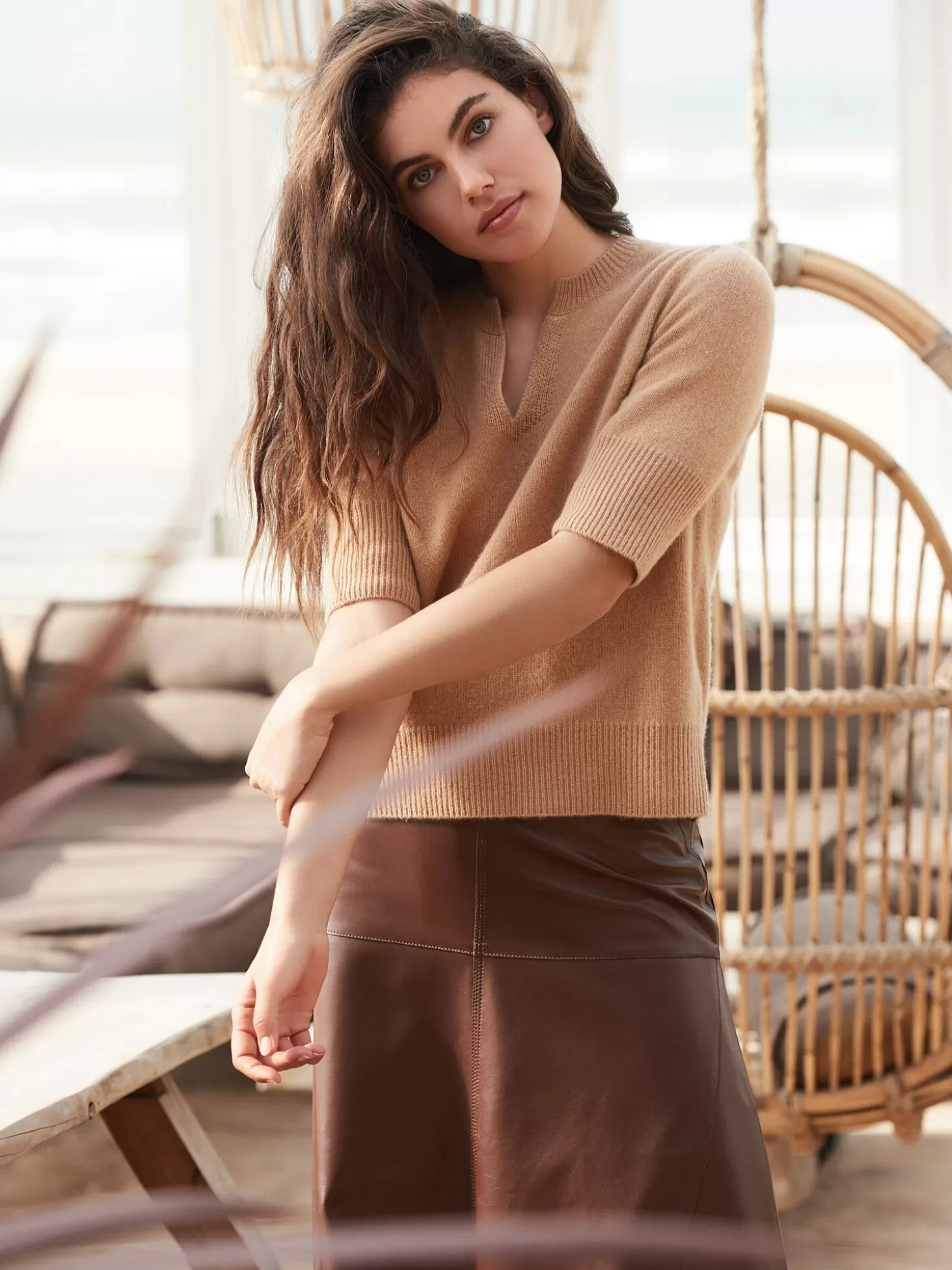 REPEAT cashmere Jupe Trapeze En Cuir Marone Store