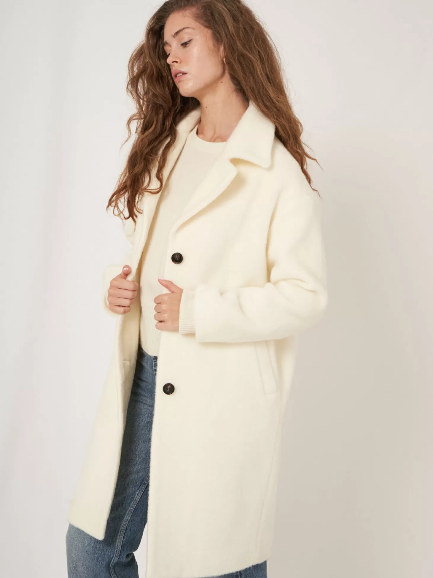 REPEAT cashmere Manteau A Boutons En Laine Melangee Cream Online