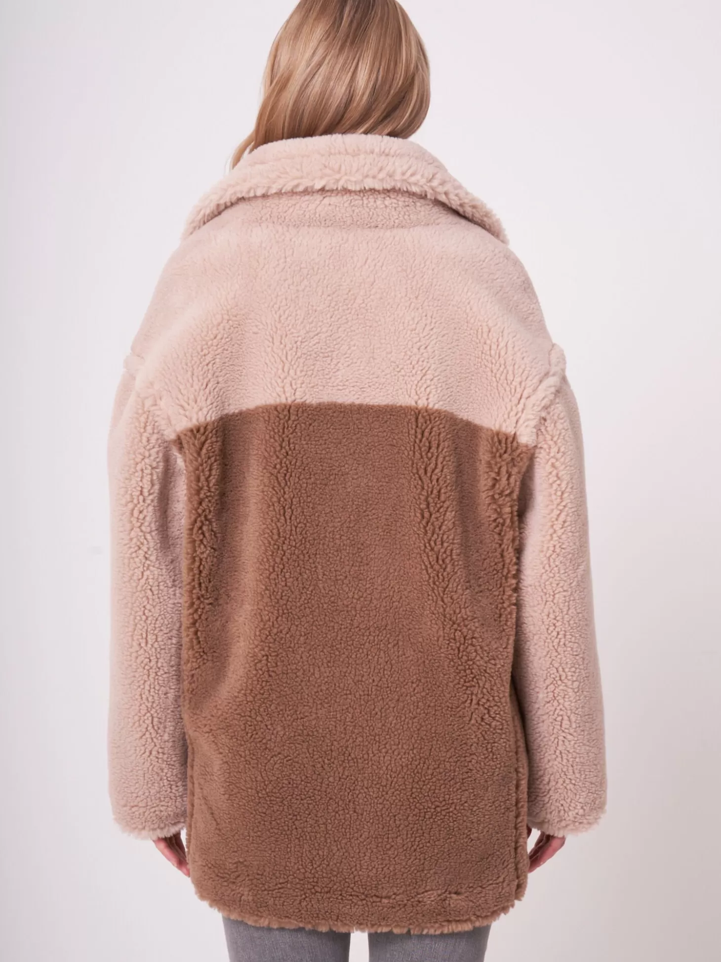 REPEAT cashmere Manteau Faux Shearling Bicolore Blush/Camel Cheap