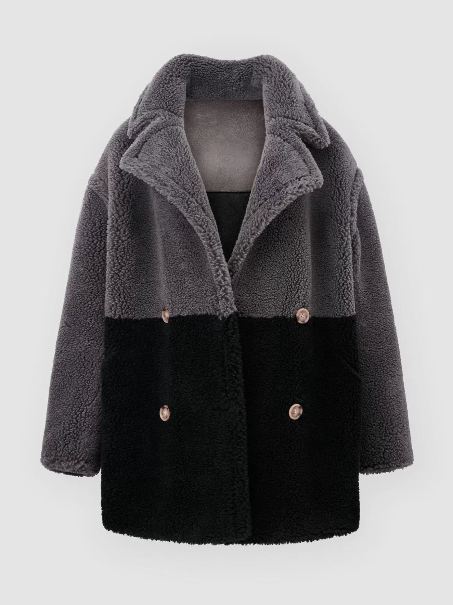 REPEAT cashmere Manteau Faux Shearling Bicolore Ash/Black Shop