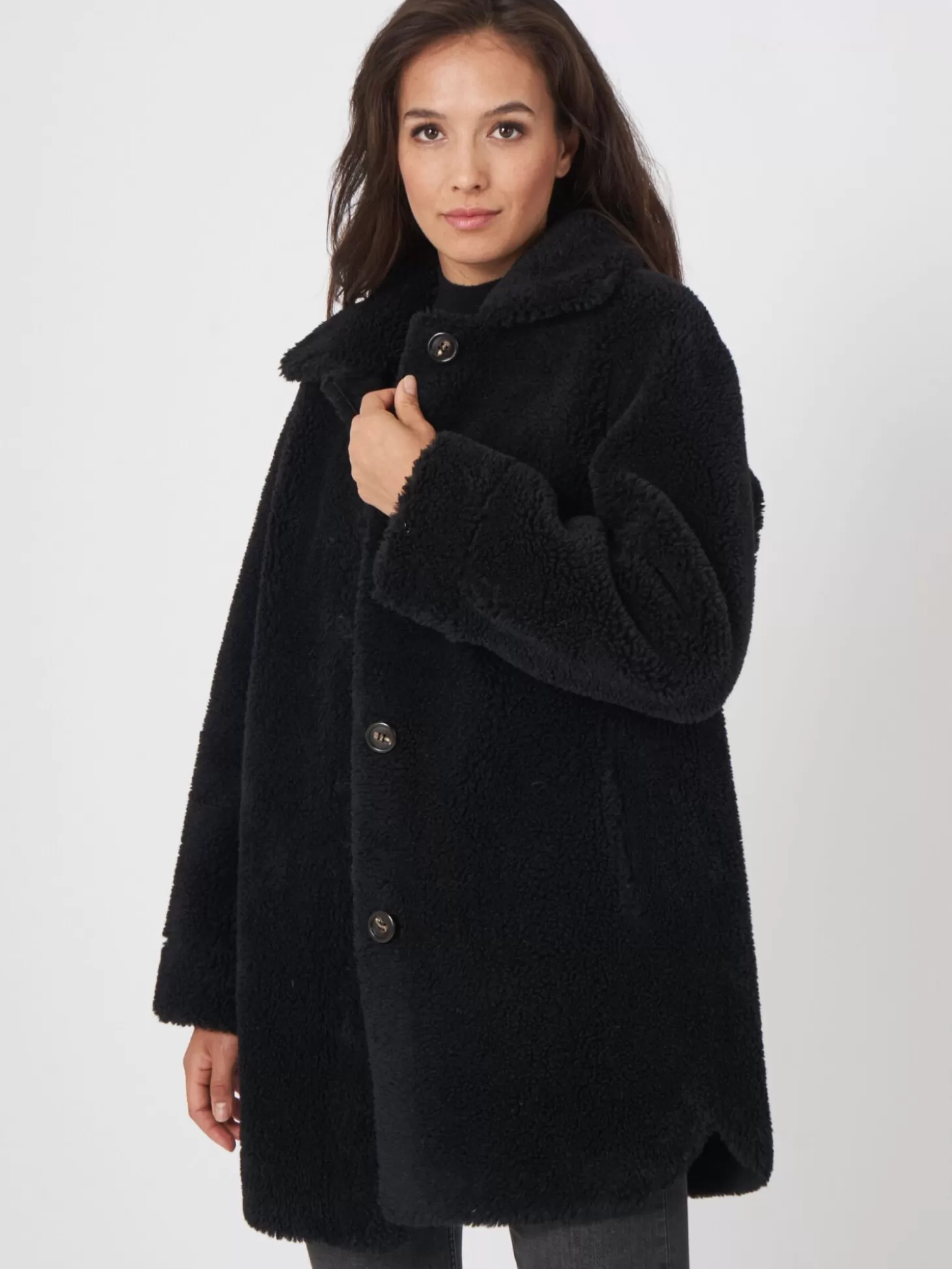 REPEAT cashmere Manteau Faux Shearling Mi-Long Et Reversible Black Outlet