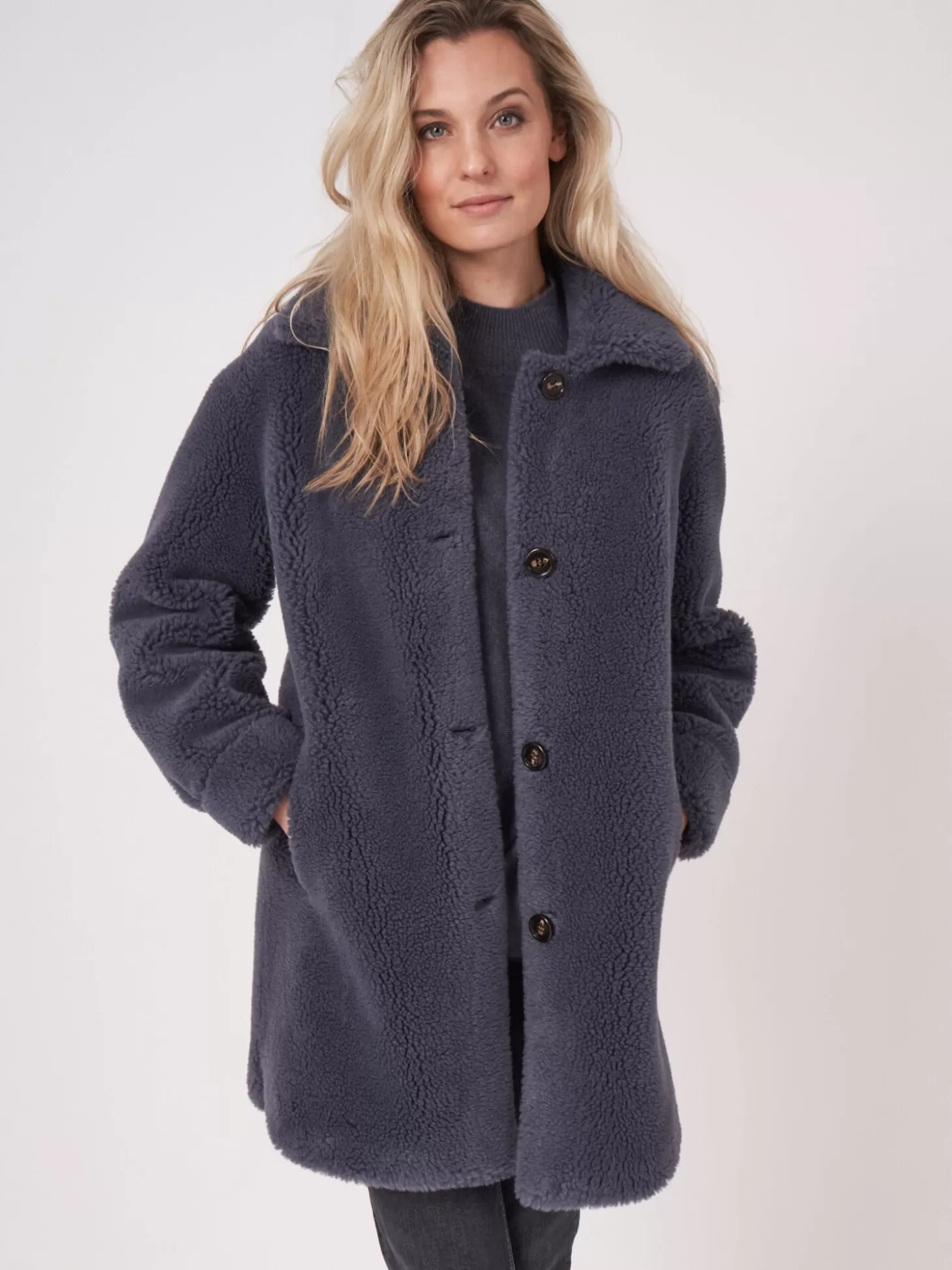 REPEAT cashmere Manteau Faux Shearling Mi-Long Et Reversible Midnight Clearance