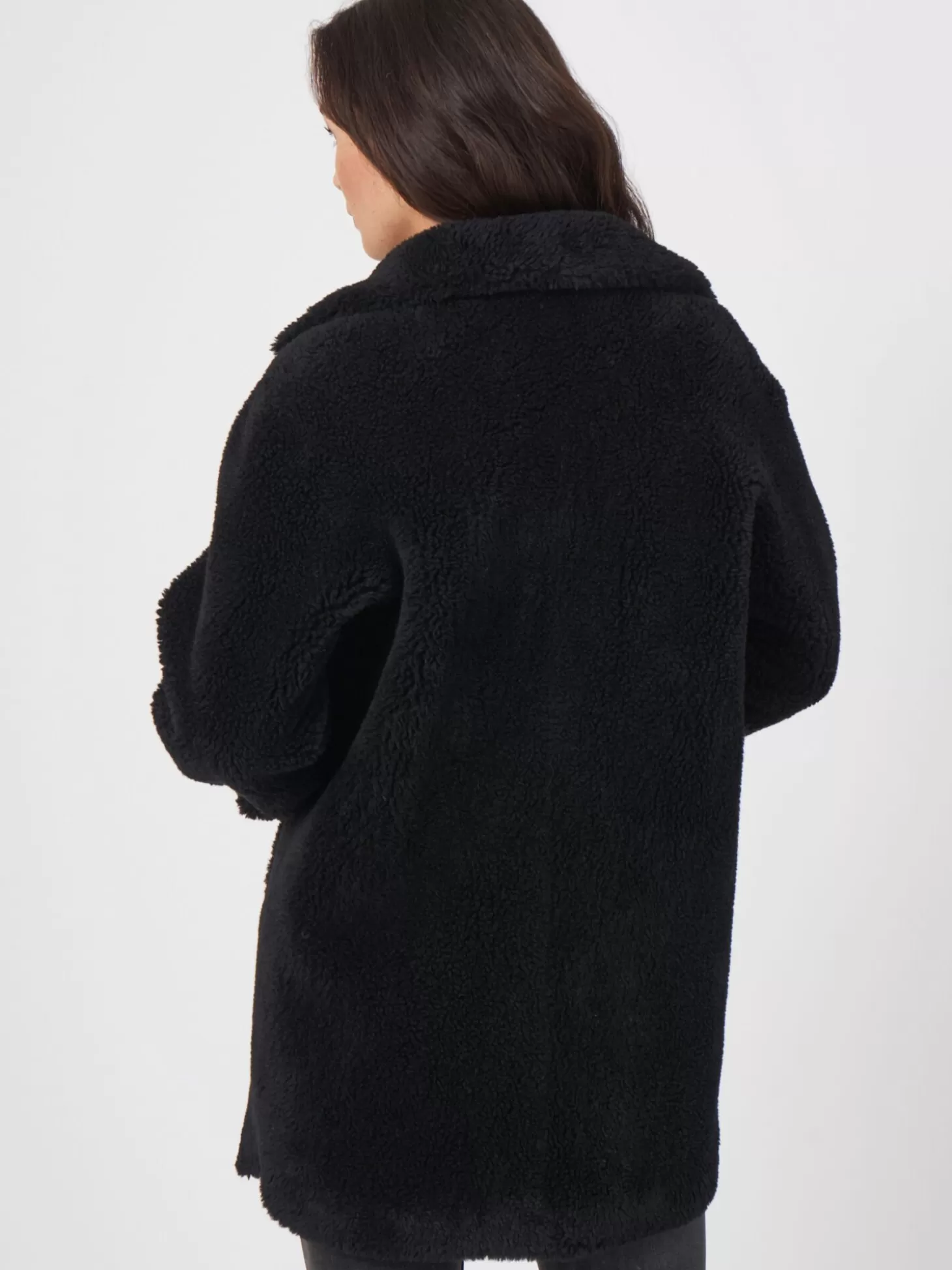 REPEAT cashmere Manteau Faux Shearling Mi-Long Et Reversible Black Outlet