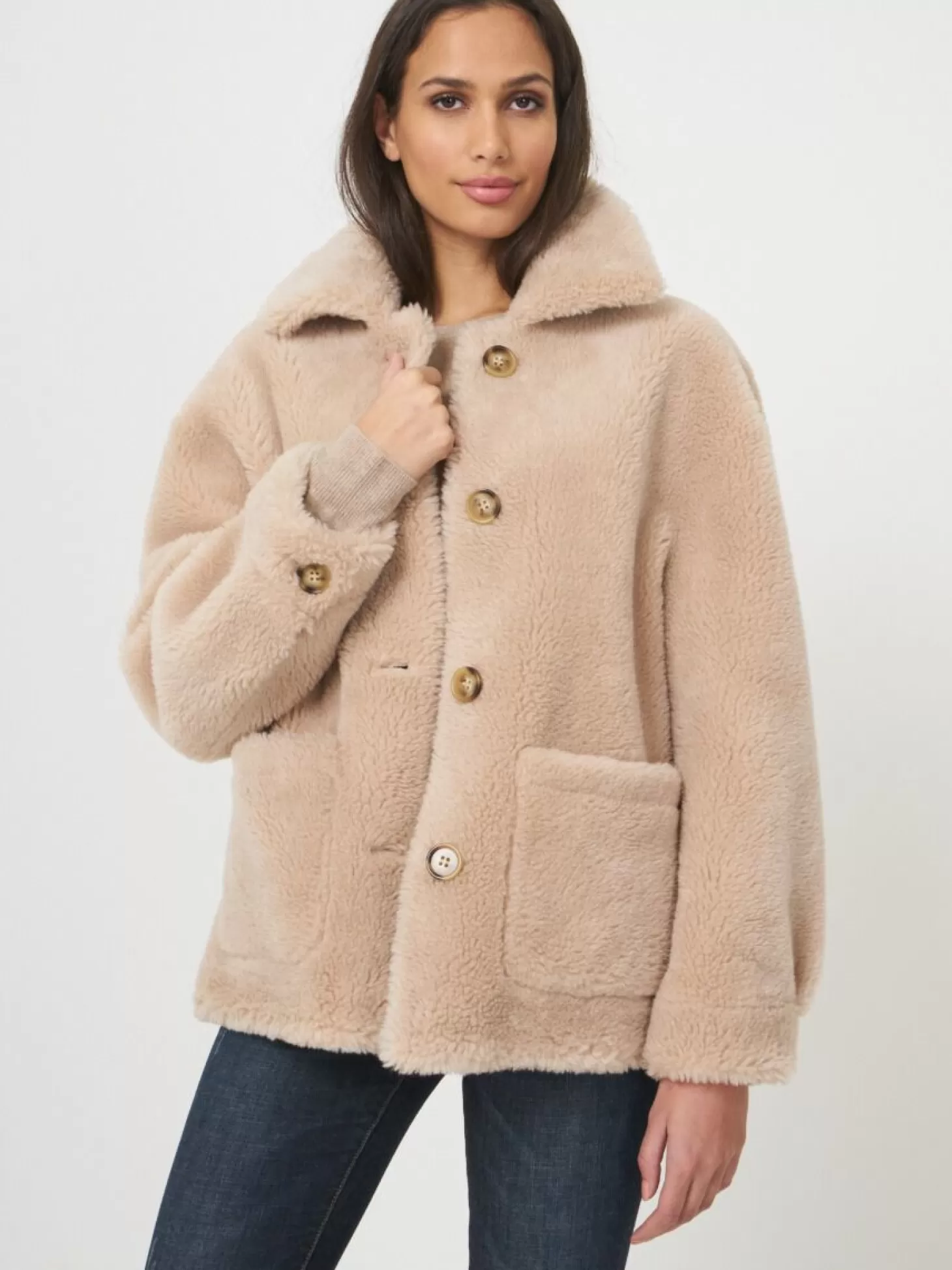 REPEAT cashmere Manteau Faux Shearling Reversible Blush Best