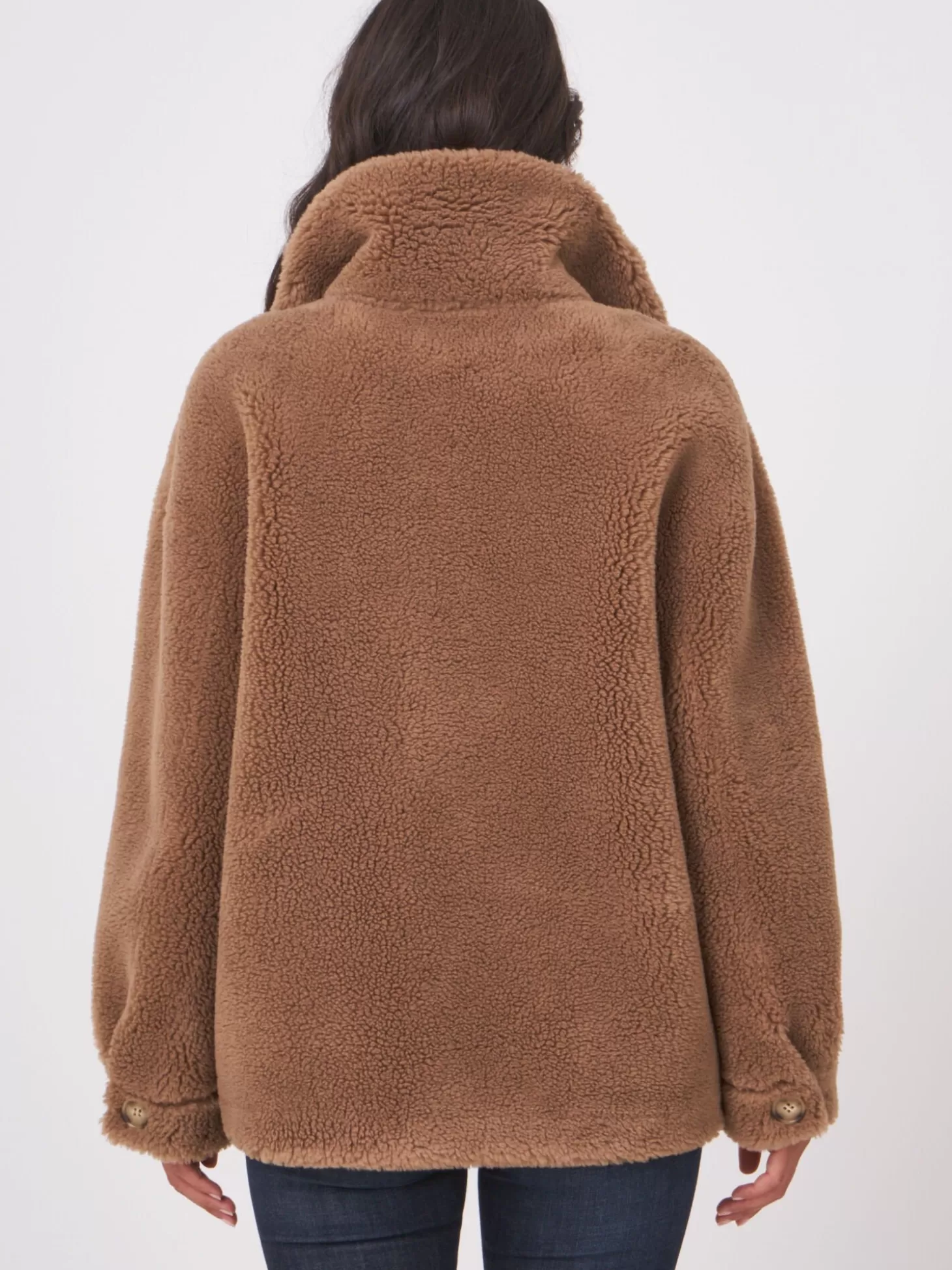 REPEAT cashmere Manteau Faux Shearling Reversible Camel Fashion