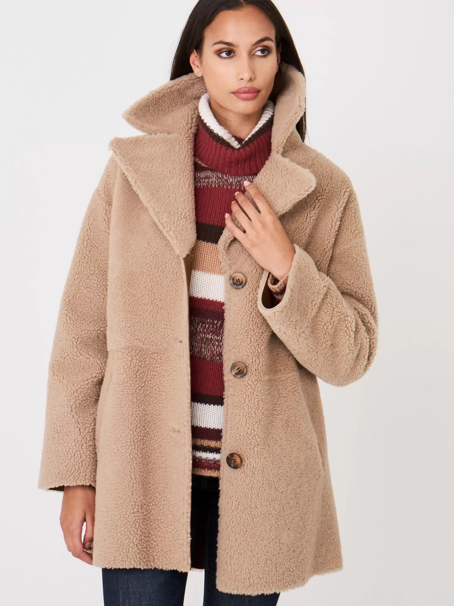 REPEAT cashmere Manteau Reversible En Shearling Pecan Flash Sale