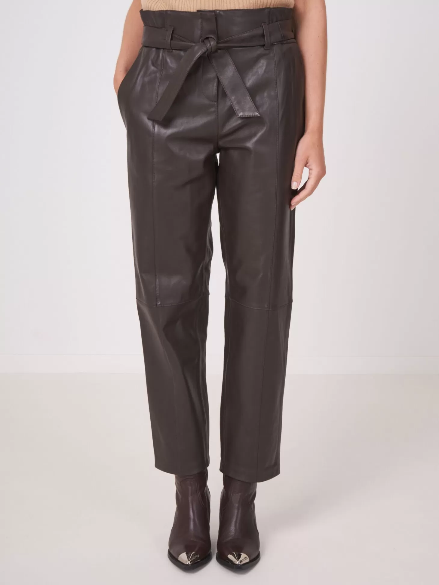 REPEAT cashmere Pantalon Ample En Cuir Avec Bande De Taille Morro Best