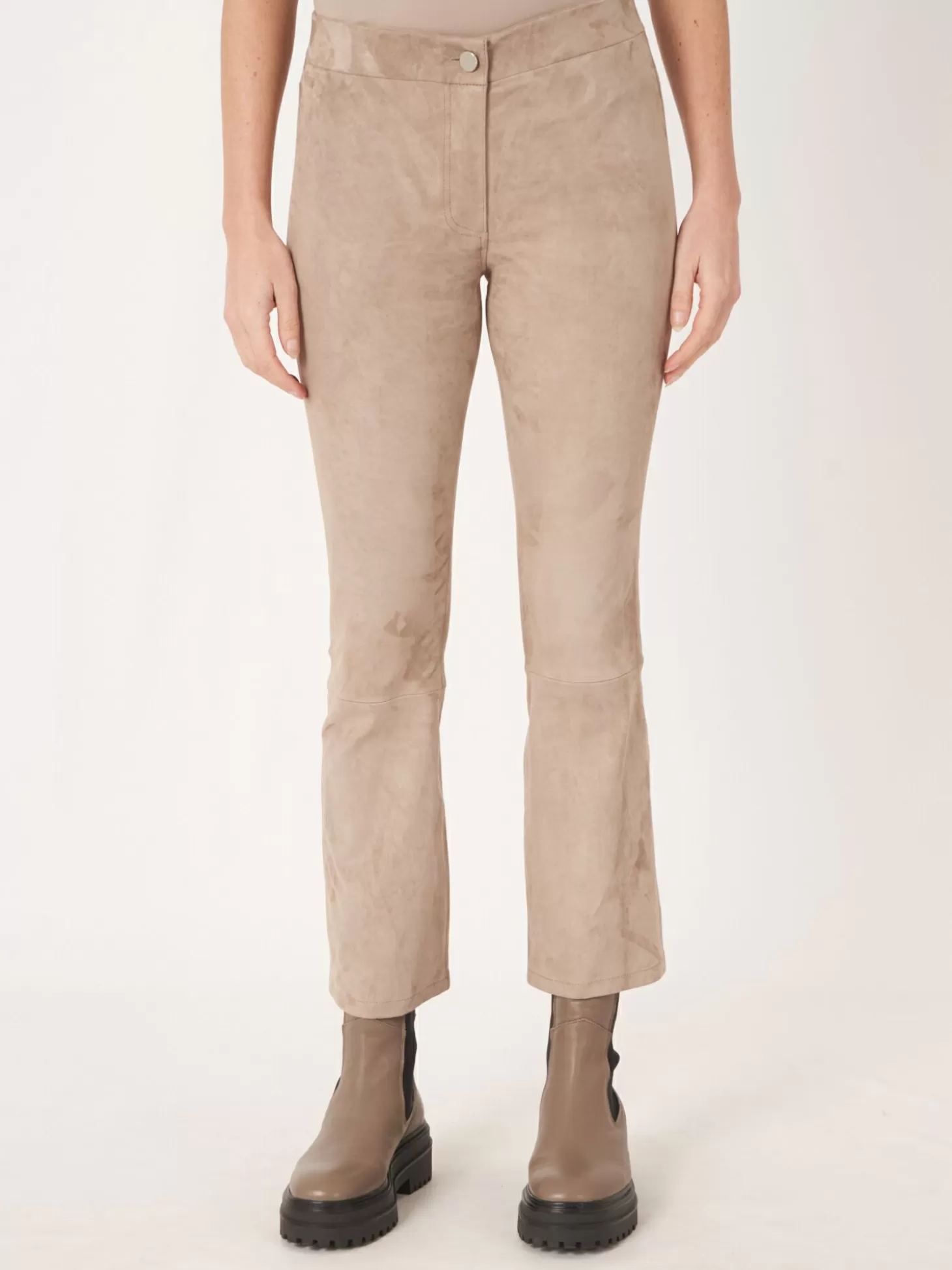 REPEAT cashmere Pantalon Bootcut Court En Daim Taupe New