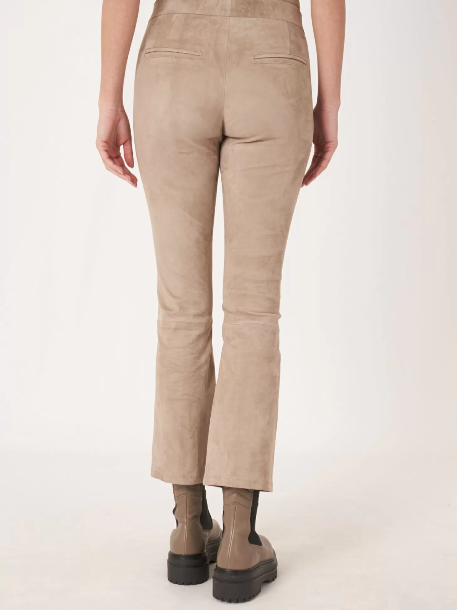 REPEAT cashmere Pantalon Bootcut Court En Daim Taupe New