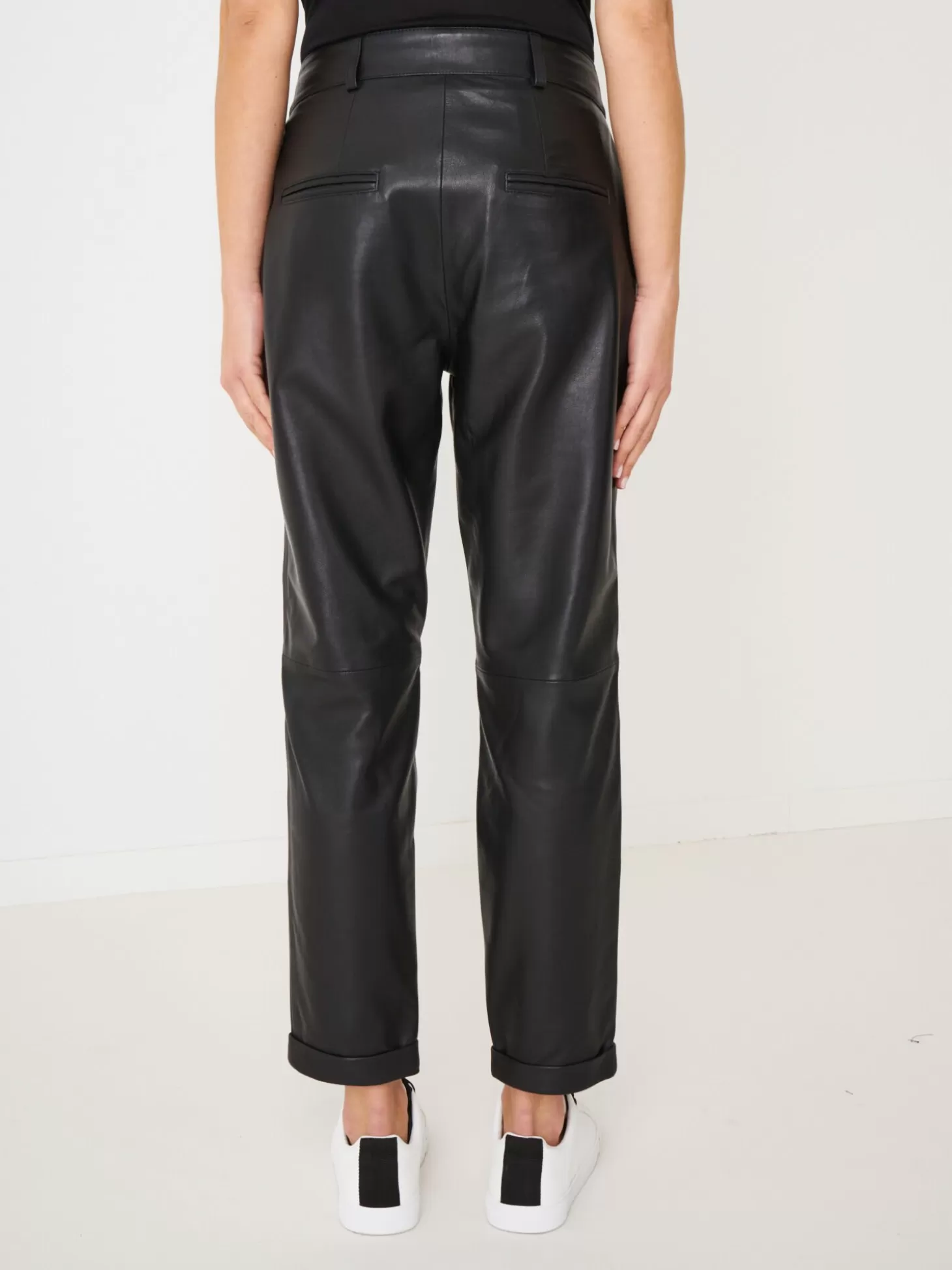 REPEAT cashmere Pantalon Chino En Cuir Black New