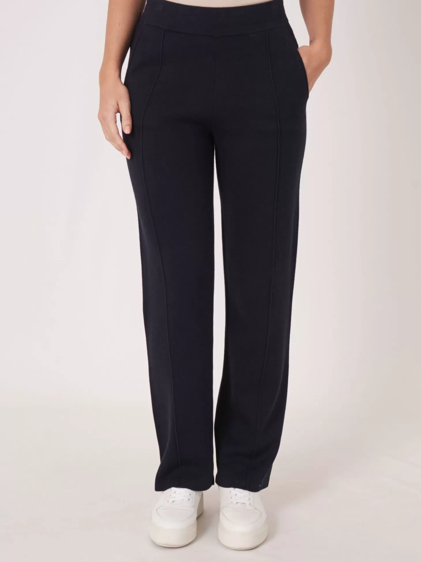 REPEAT cashmere Pantalon De Detente En Tricot En Coton Melange Navy Sale