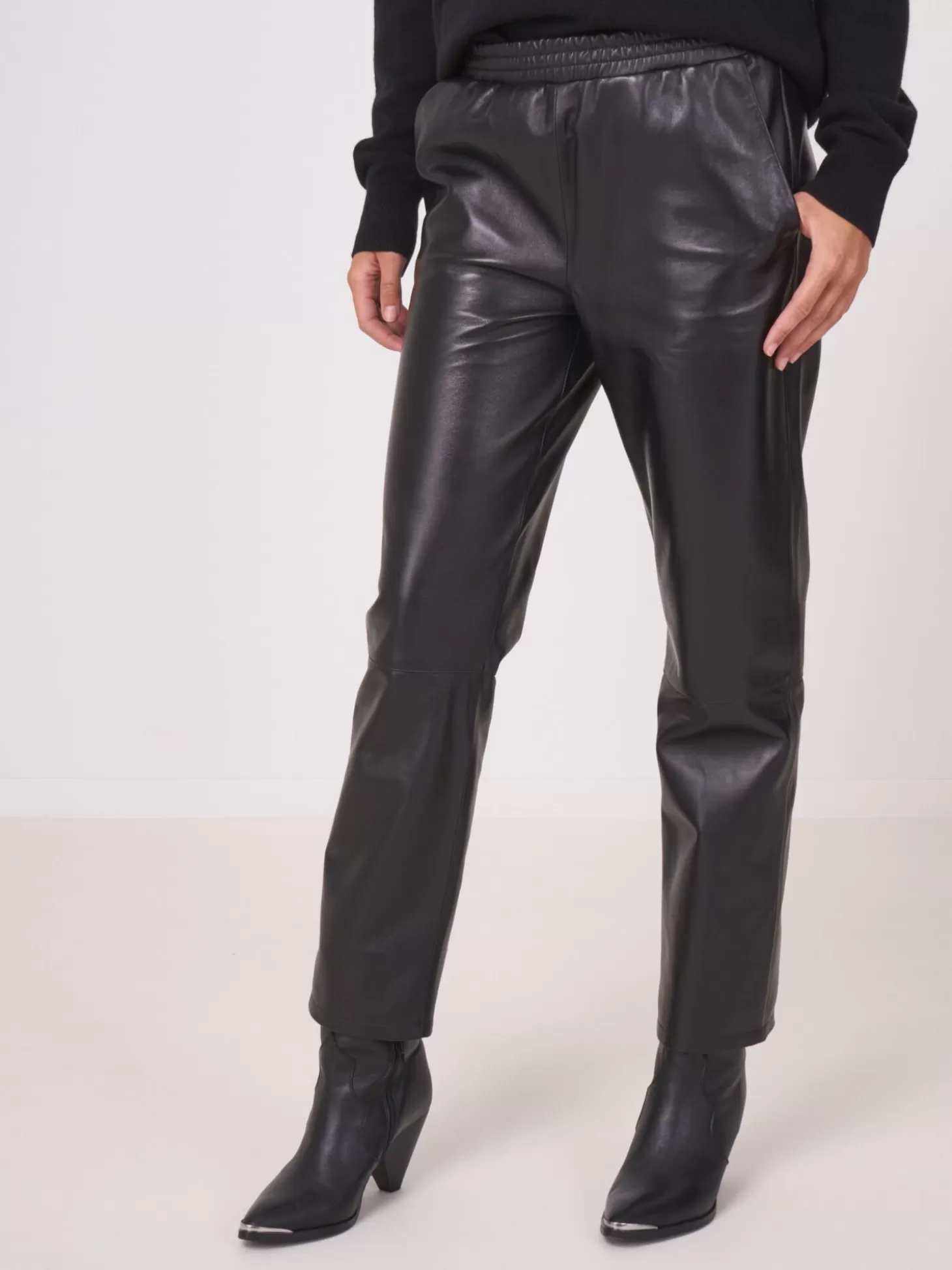 REPEAT cashmere Pantalon En Cuir Ample Black Shop