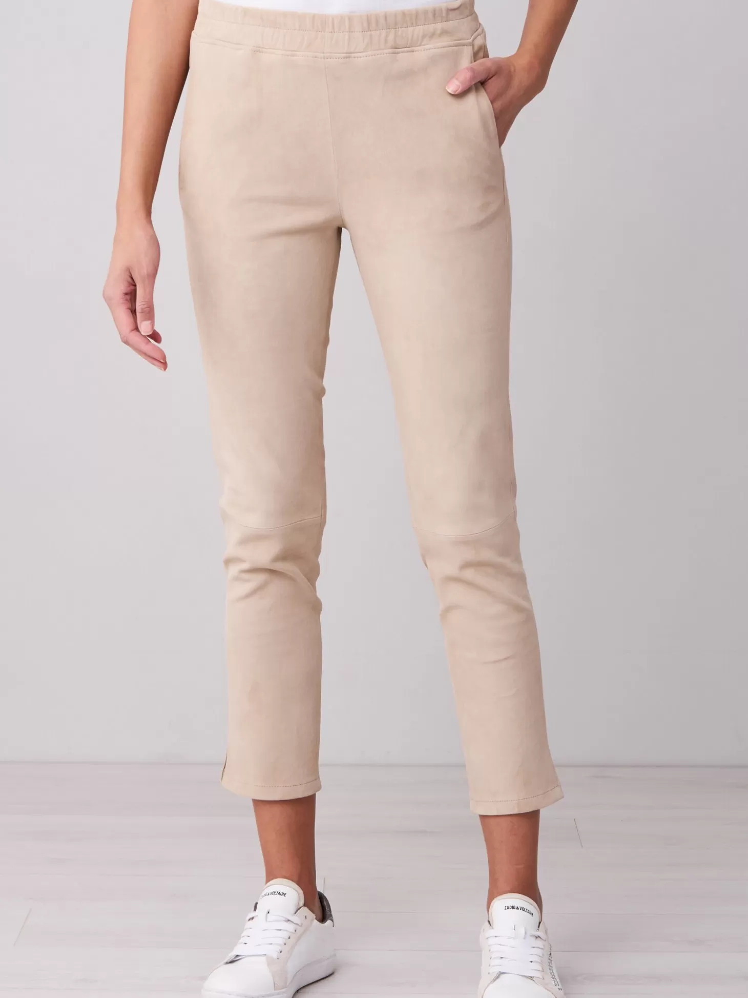 REPEAT cashmere Pantalon En Cuir Suede Nougat Cheap