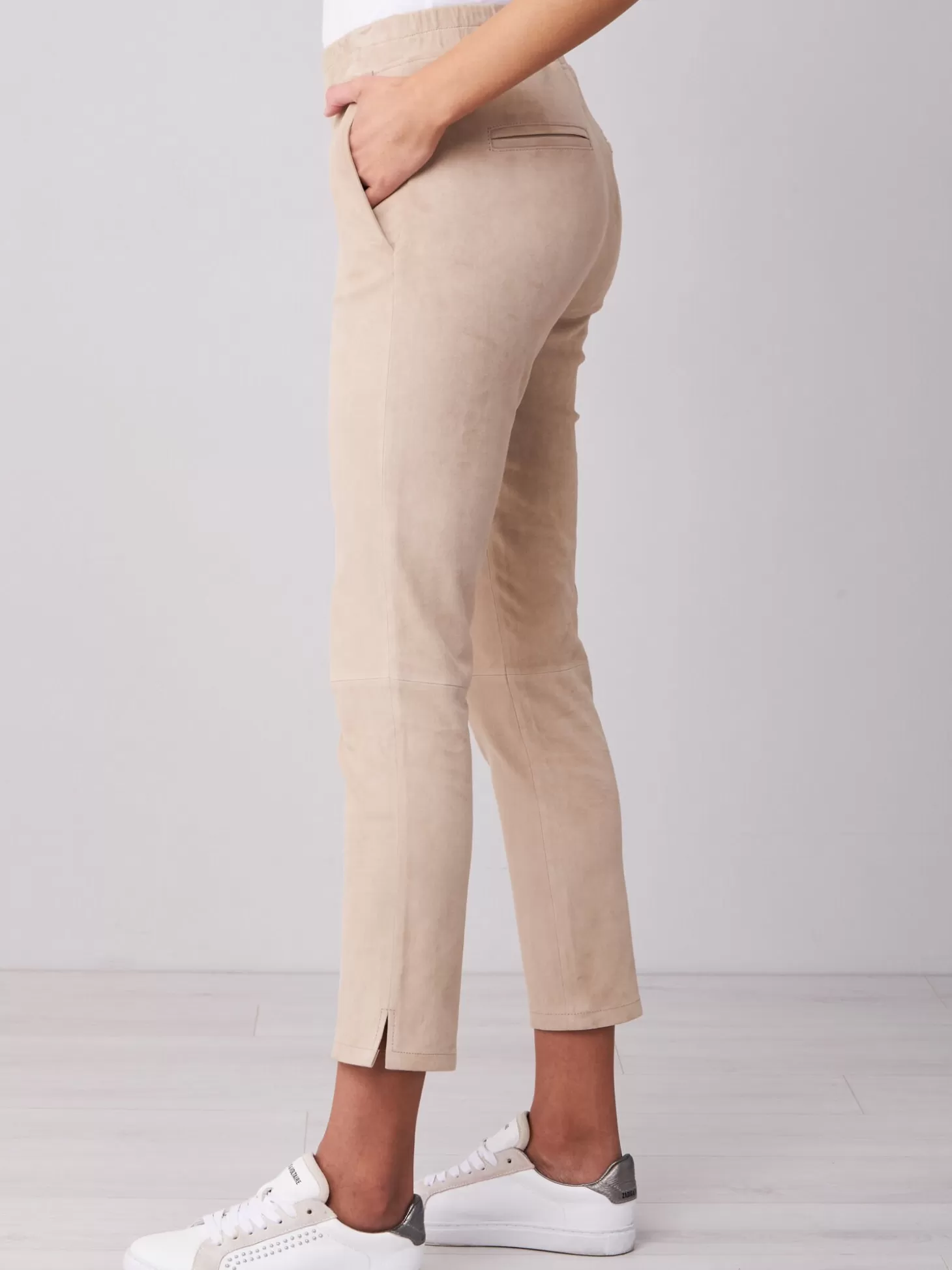 REPEAT cashmere Pantalon En Cuir Suede Nougat Cheap