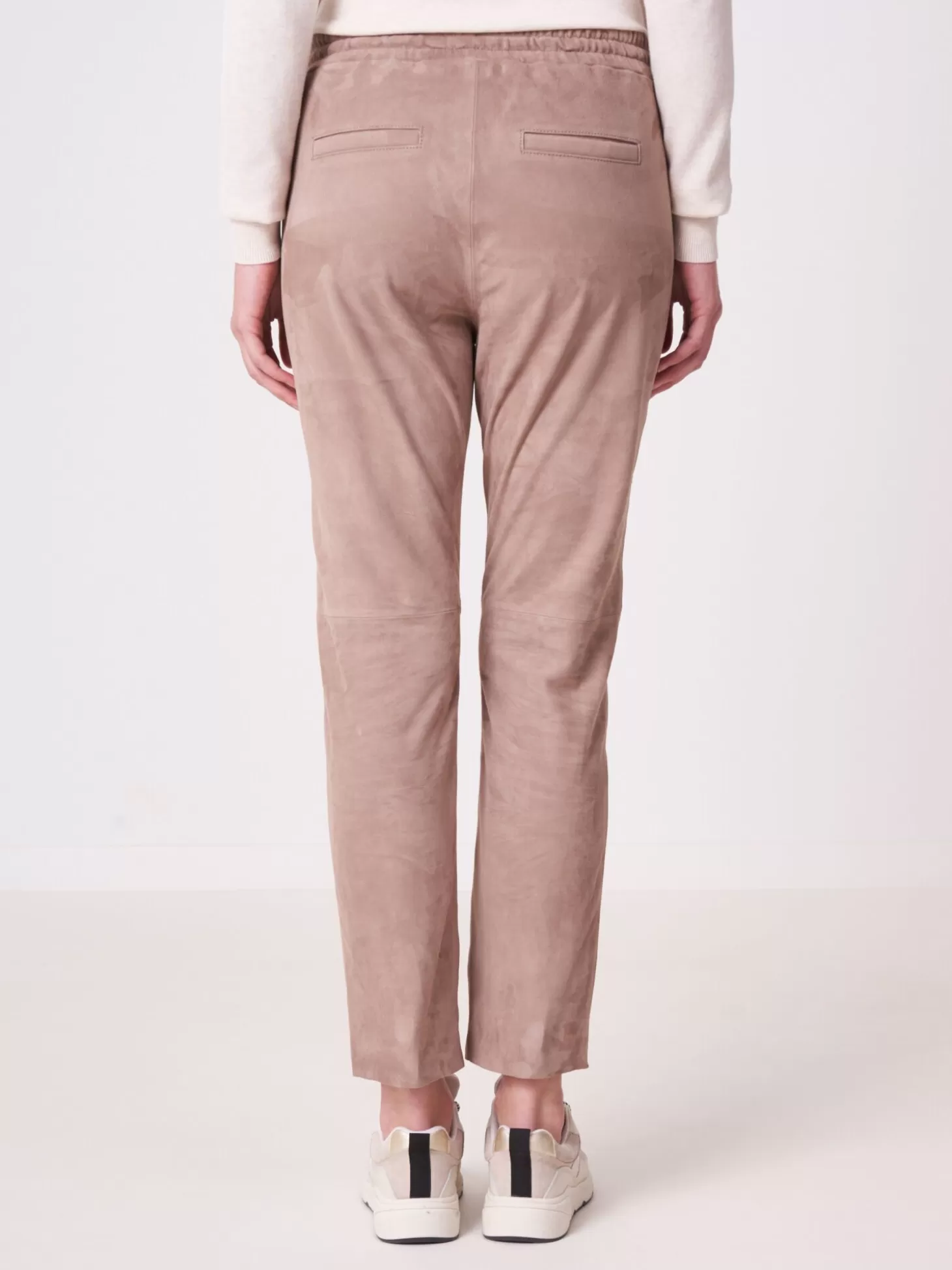 REPEAT cashmere Pantalon En Cuir Velours Avec Taille Elastique Taupe Clearance