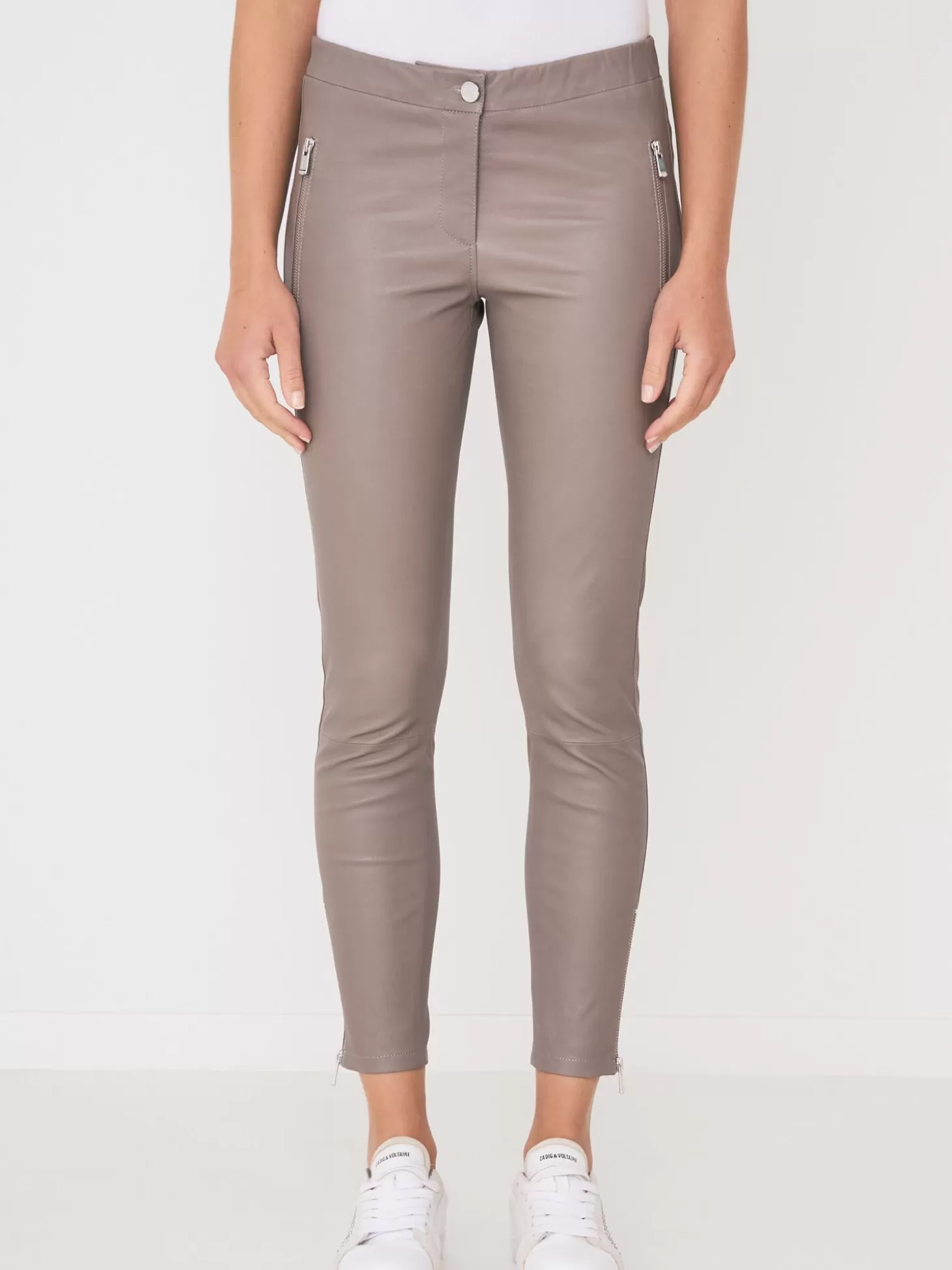 REPEAT cashmere Pantalon Femme En Cuir Taupe Fashion