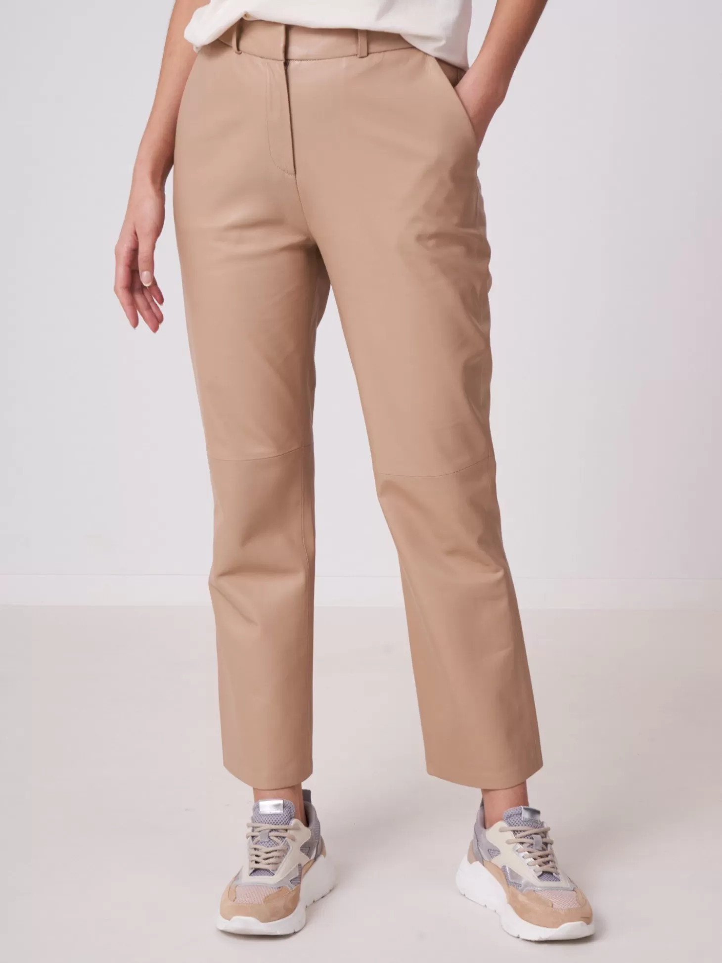 REPEAT cashmere Pantalon Large En Cuir Nougat Sale