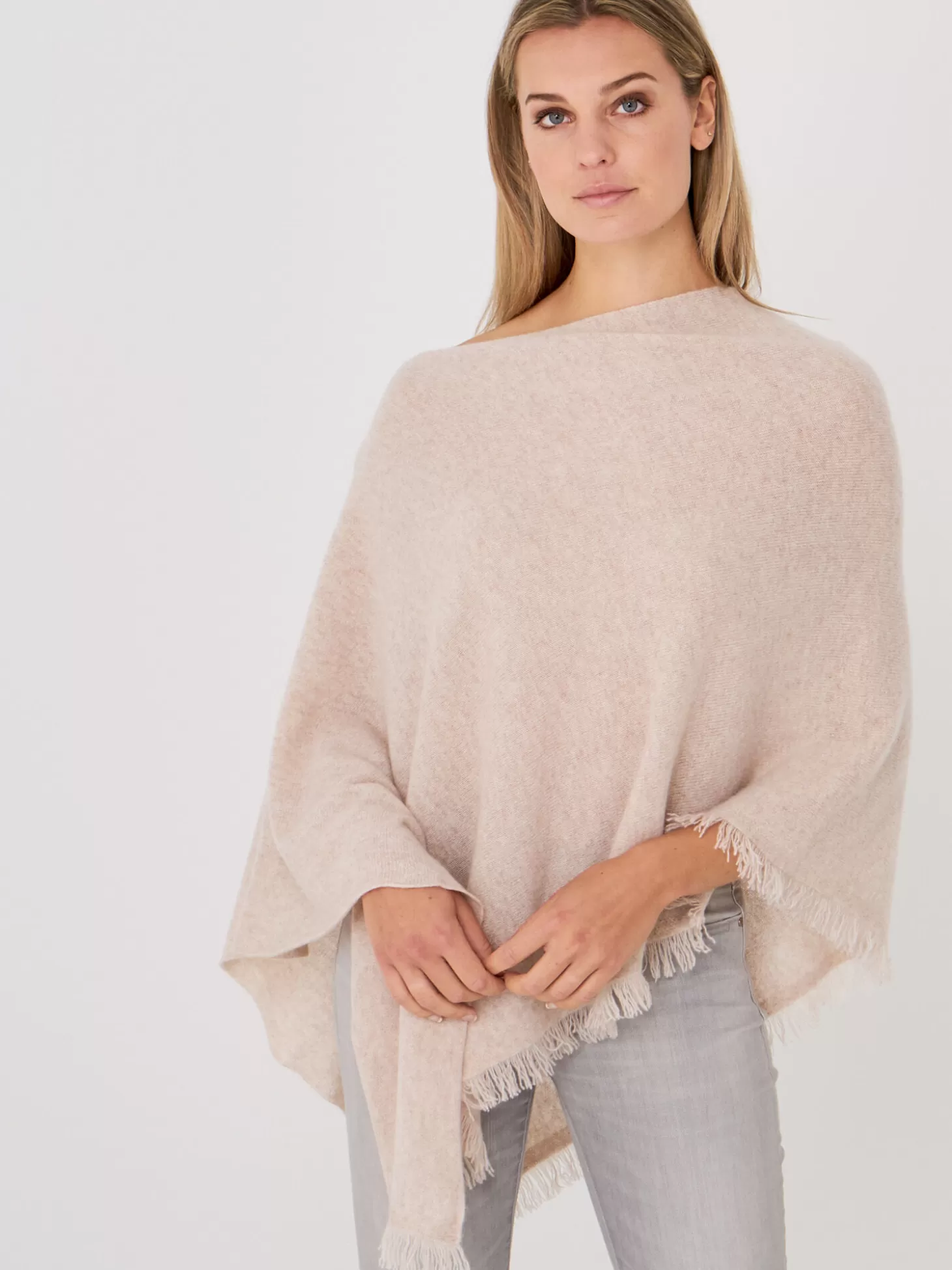 REPEAT cashmere Poncho Asymetrique A Frange En Cachemire Biologique Beige Online