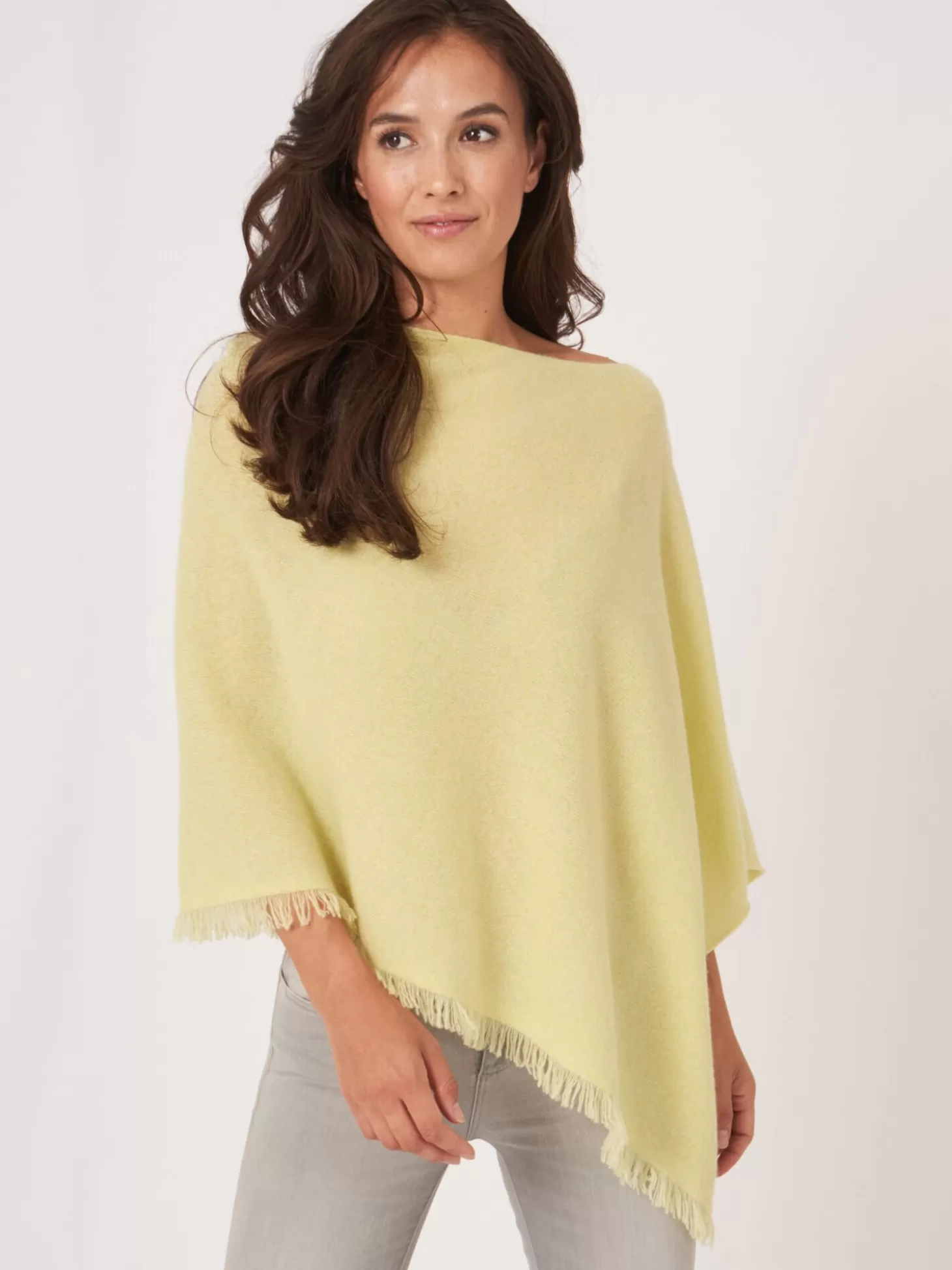 REPEAT cashmere Poncho Asymetrique A Frange En Cachemire Biologique Soda Flash Sale