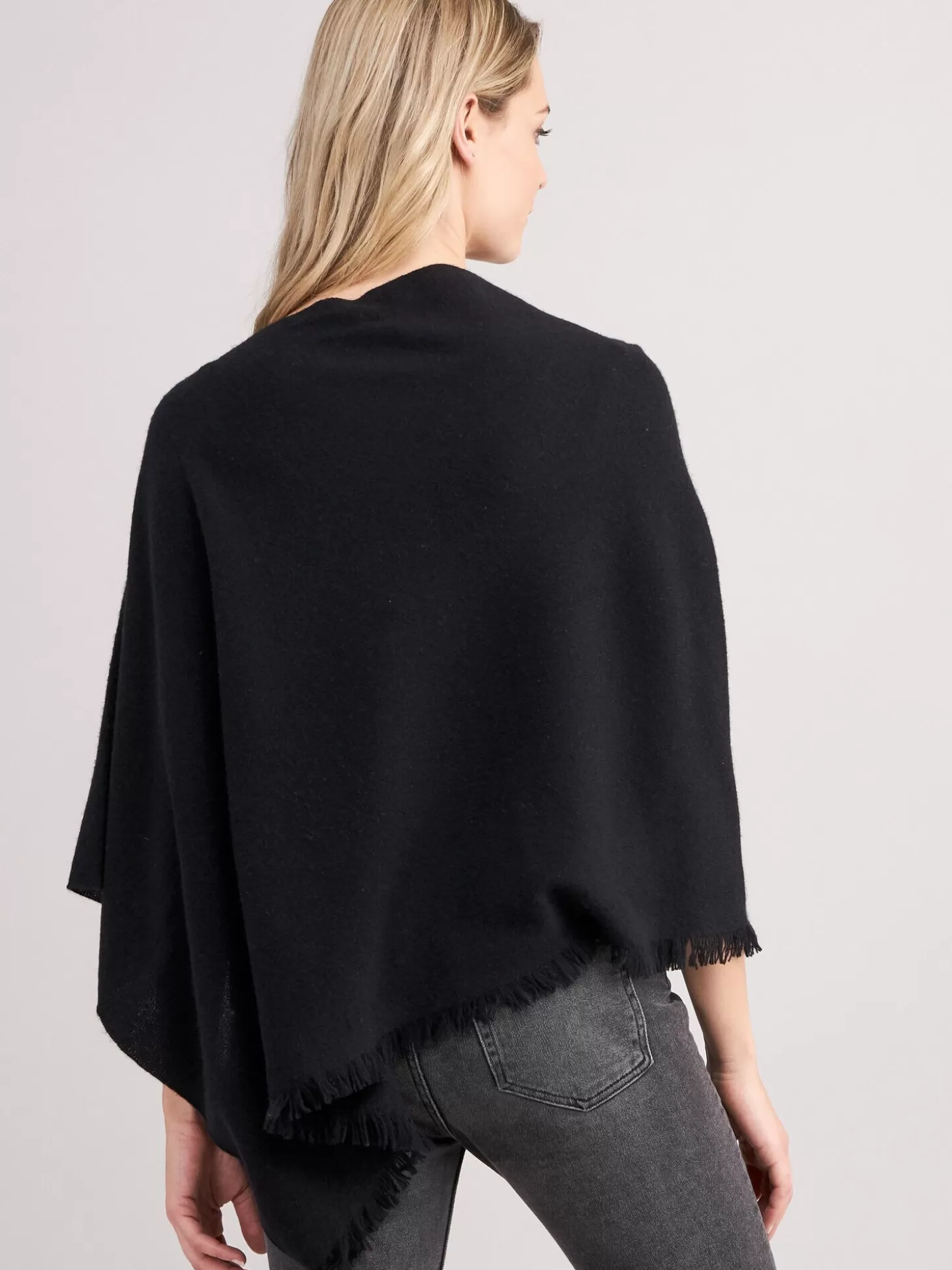 REPEAT cashmere Poncho Asymetrique A Frange En Cachemire Biologique Black Fashion