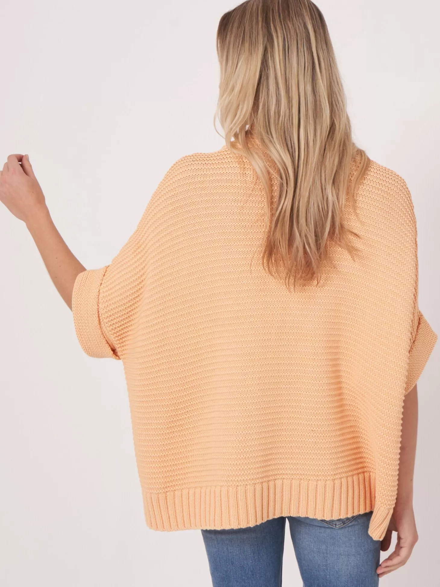 REPEAT cashmere Poncho En Grosse Maille Cotelee Avec Fermeture Eclair Glow Sale