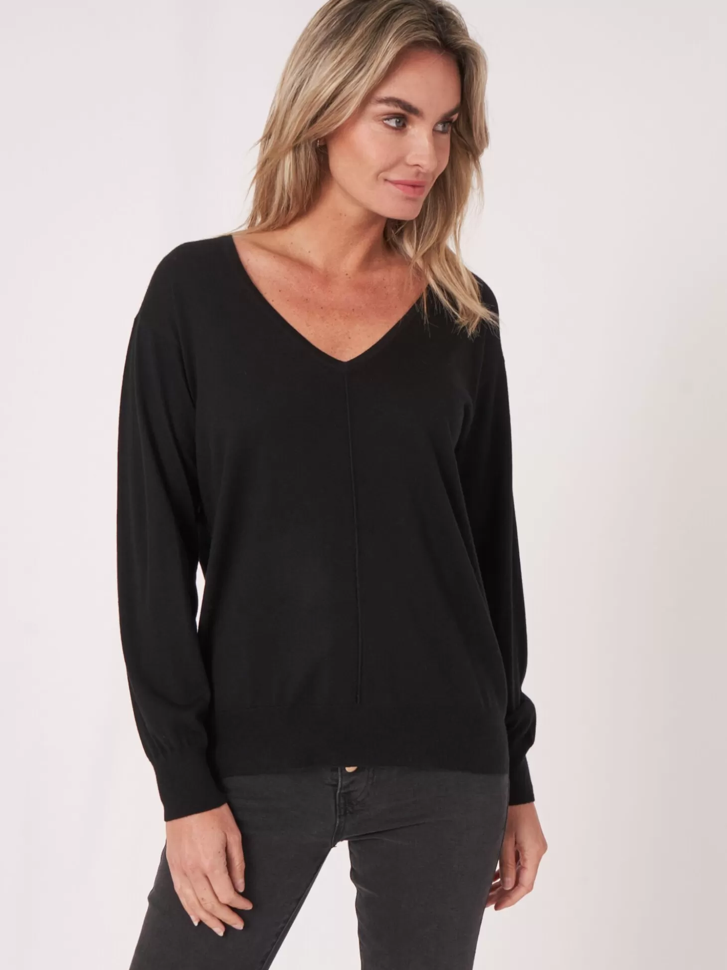 REPEAT cashmere Pull A Col En V En Cachemire Et Soie Melanges Black Outlet