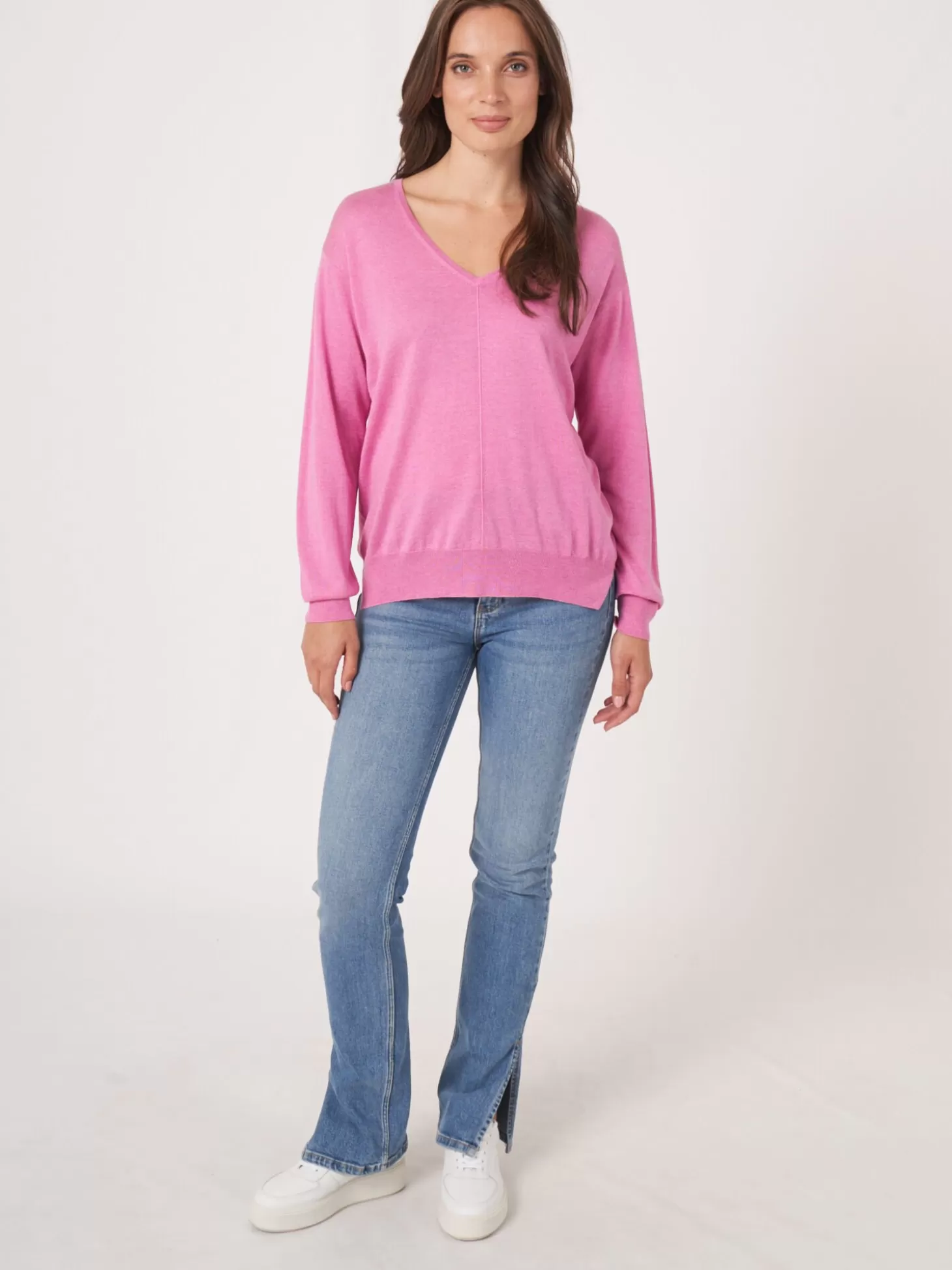 REPEAT cashmere Pull A Col En V En Cachemire Et Soie Melanges Blossom Best